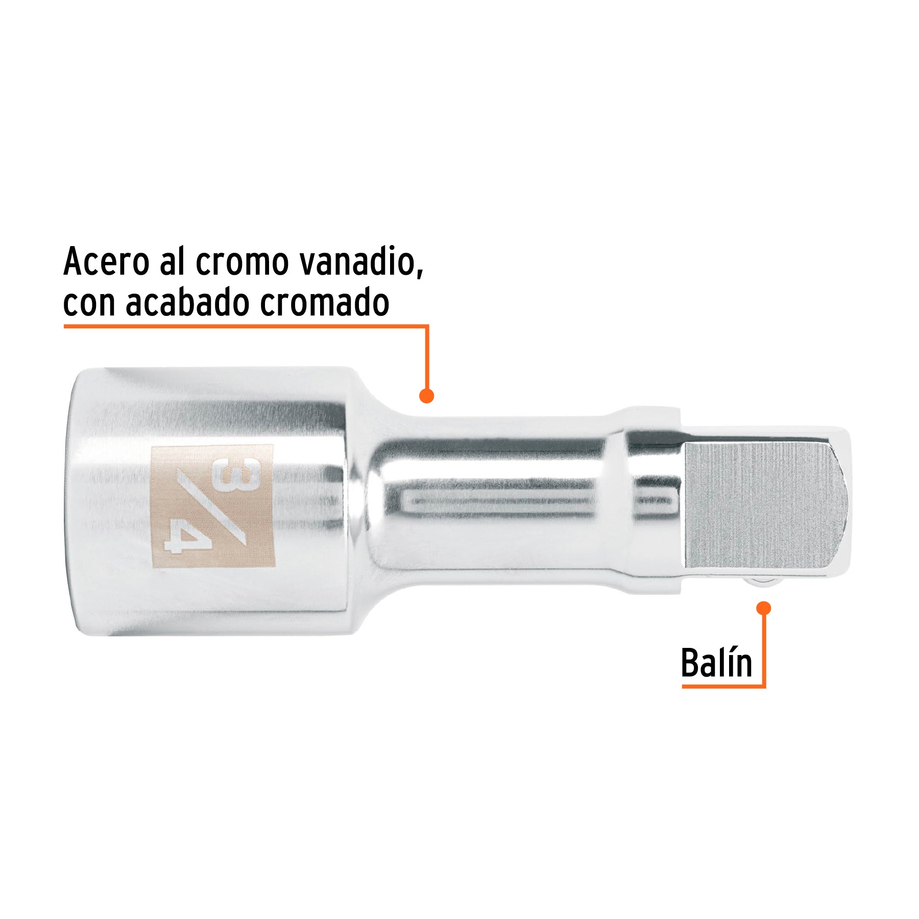 Extensión para matraca, cuadro 3/4", largo 4", TRUPER