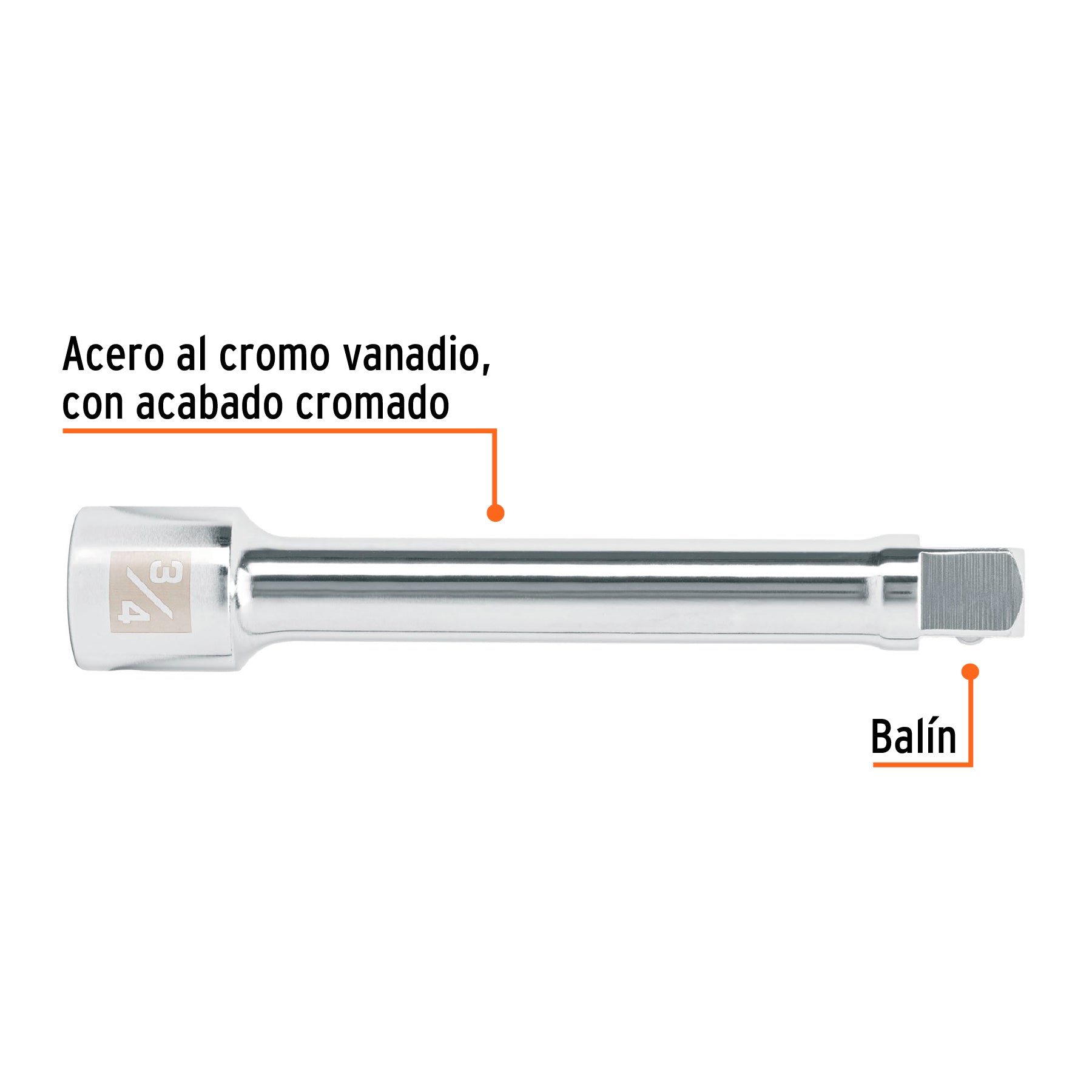 Extensión para matraca, cuadro 3/4", largo 8", TRUPER