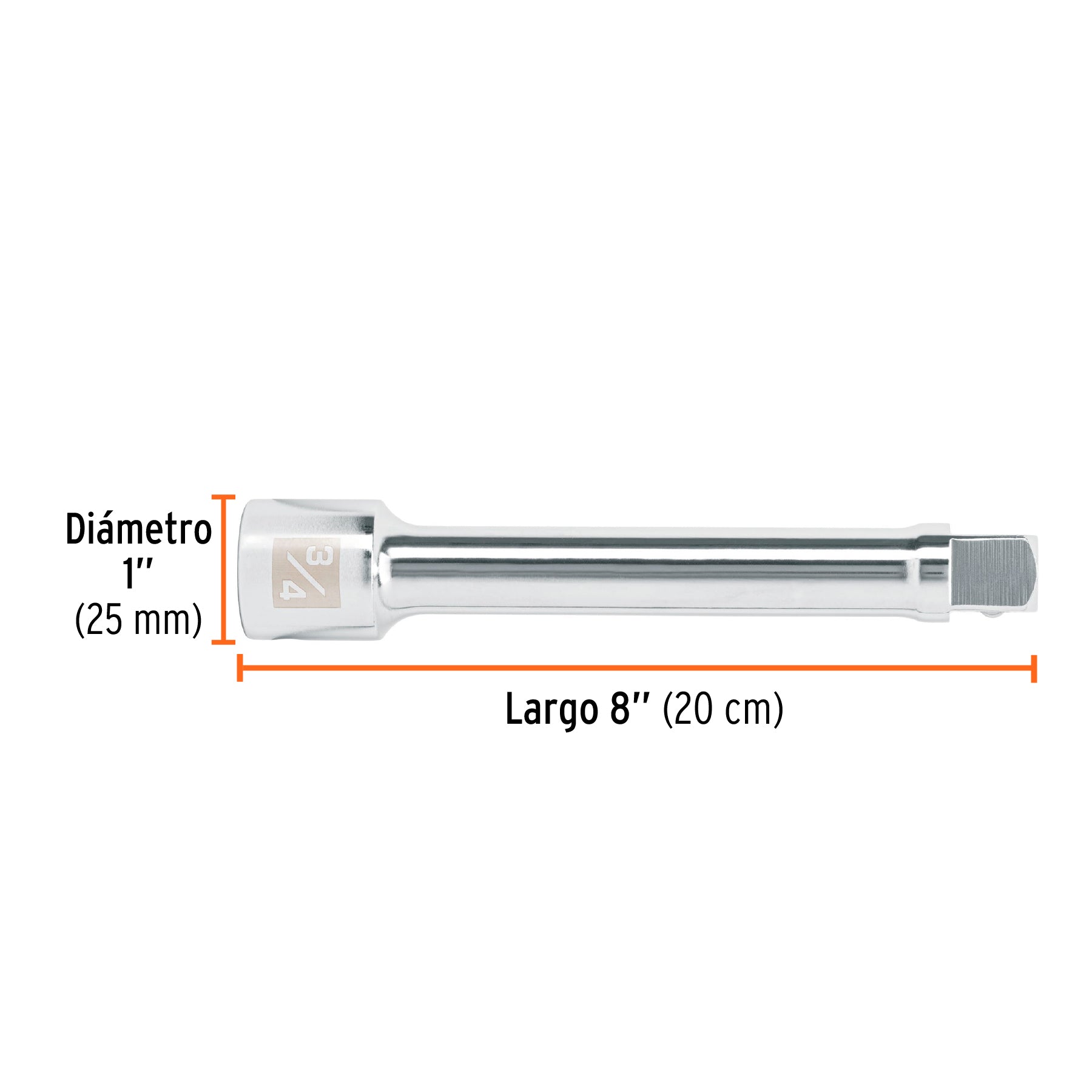 Extensión para matraca, cuadro 3/4", largo 8", TRUPER
