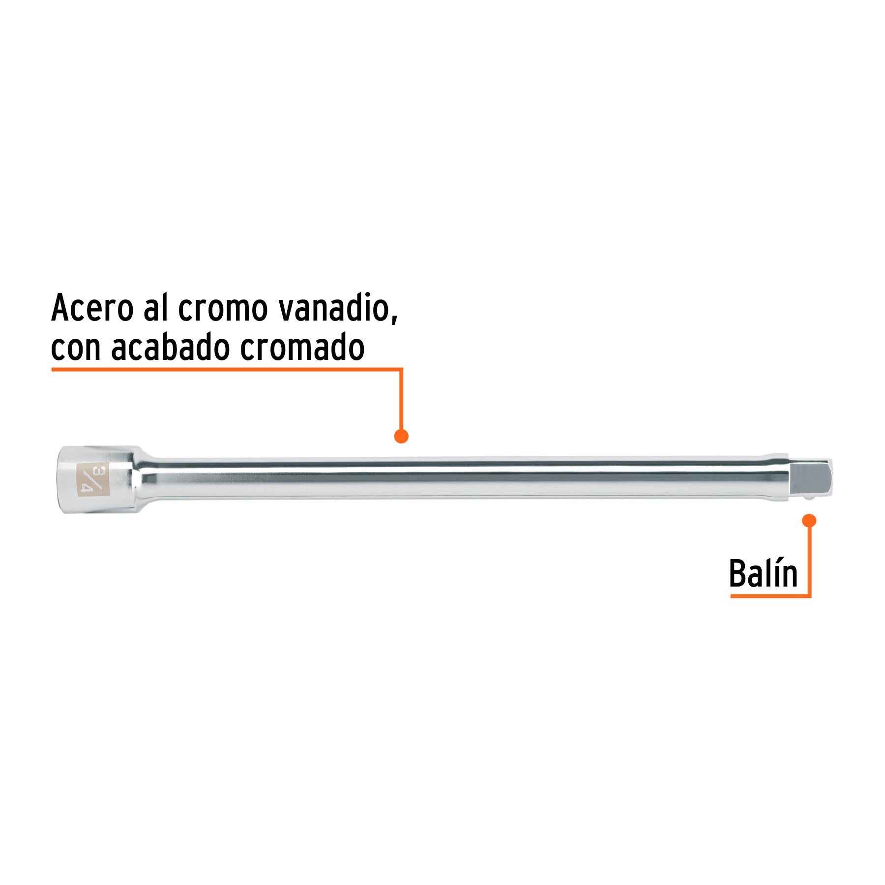 Extensión para matraca, cuadro 3/4", largo 16", TRUPER