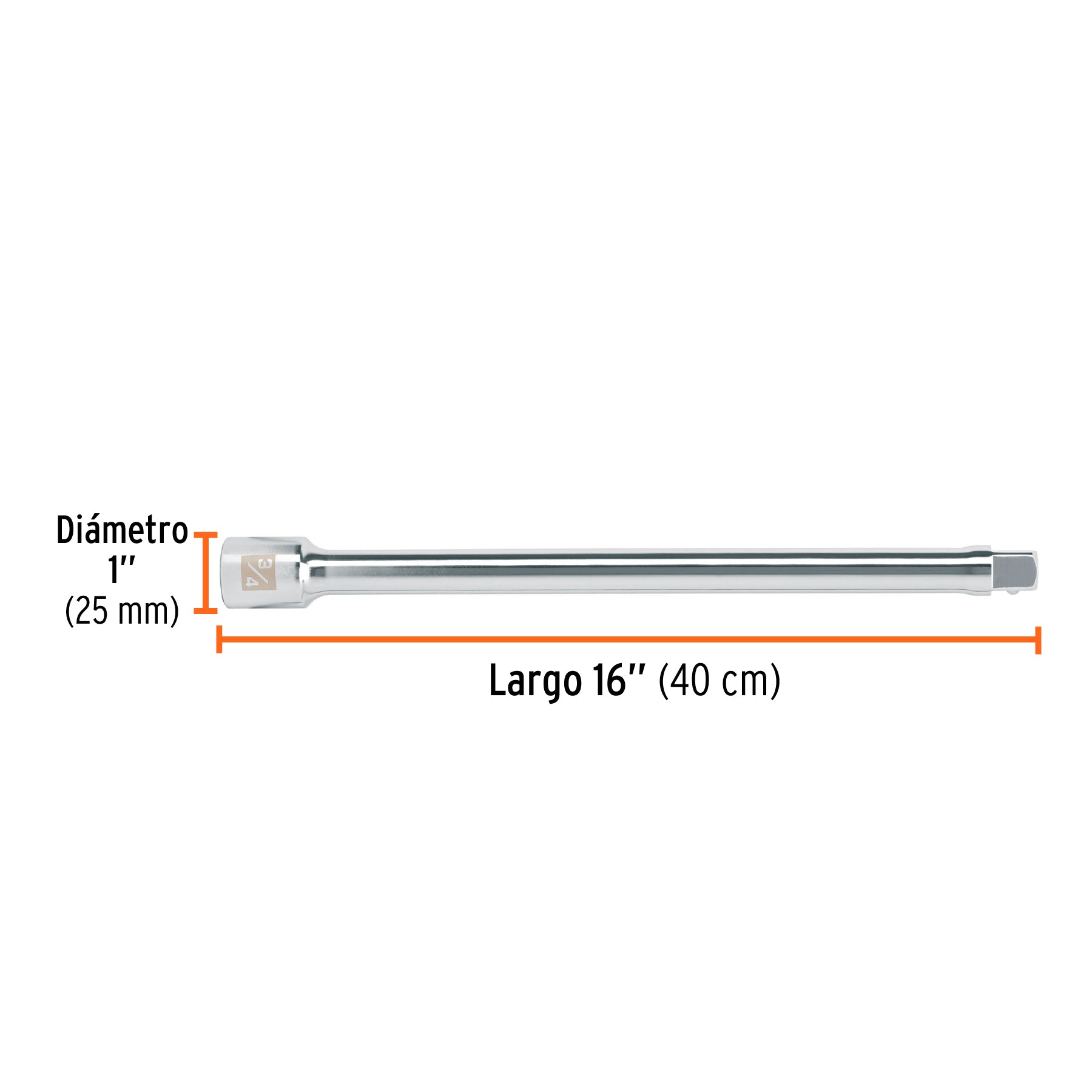 Extensión para matraca, cuadro 3/4", largo 16", TRUPER