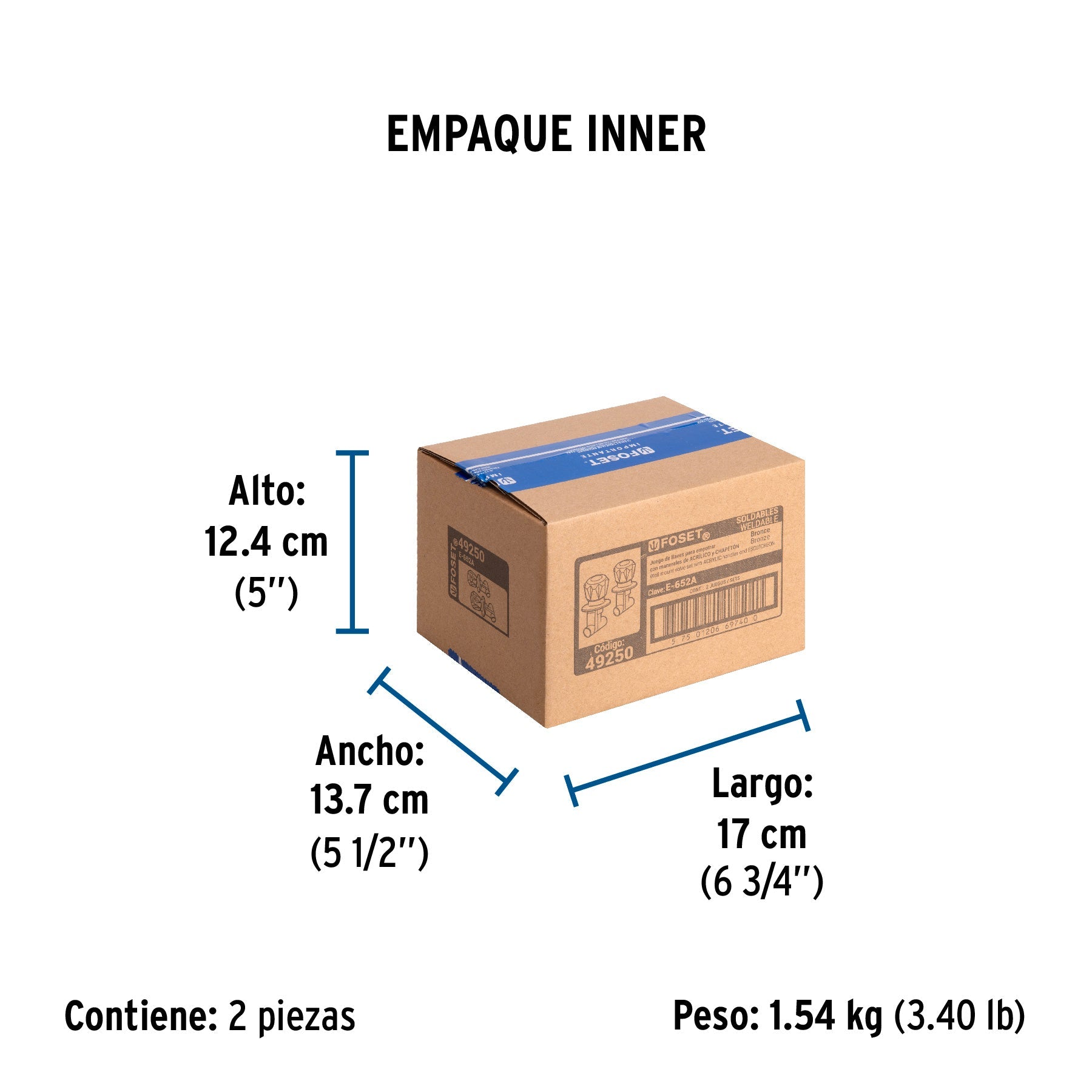 Juego llaves empotrar soldables, maneral acrílico, FOSET - Empaque