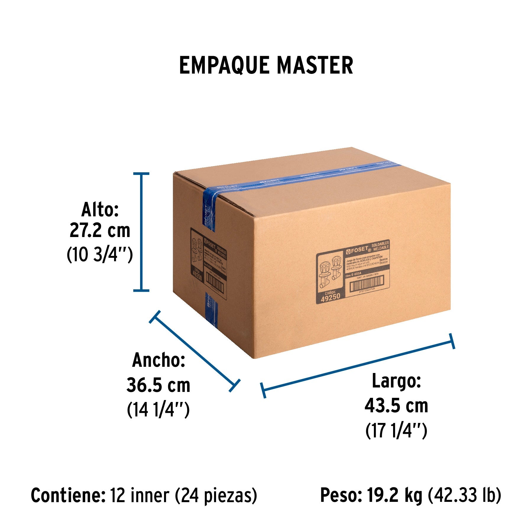 Juego llaves empotrar soldables, maneral acrílico, FOSET - Empaque