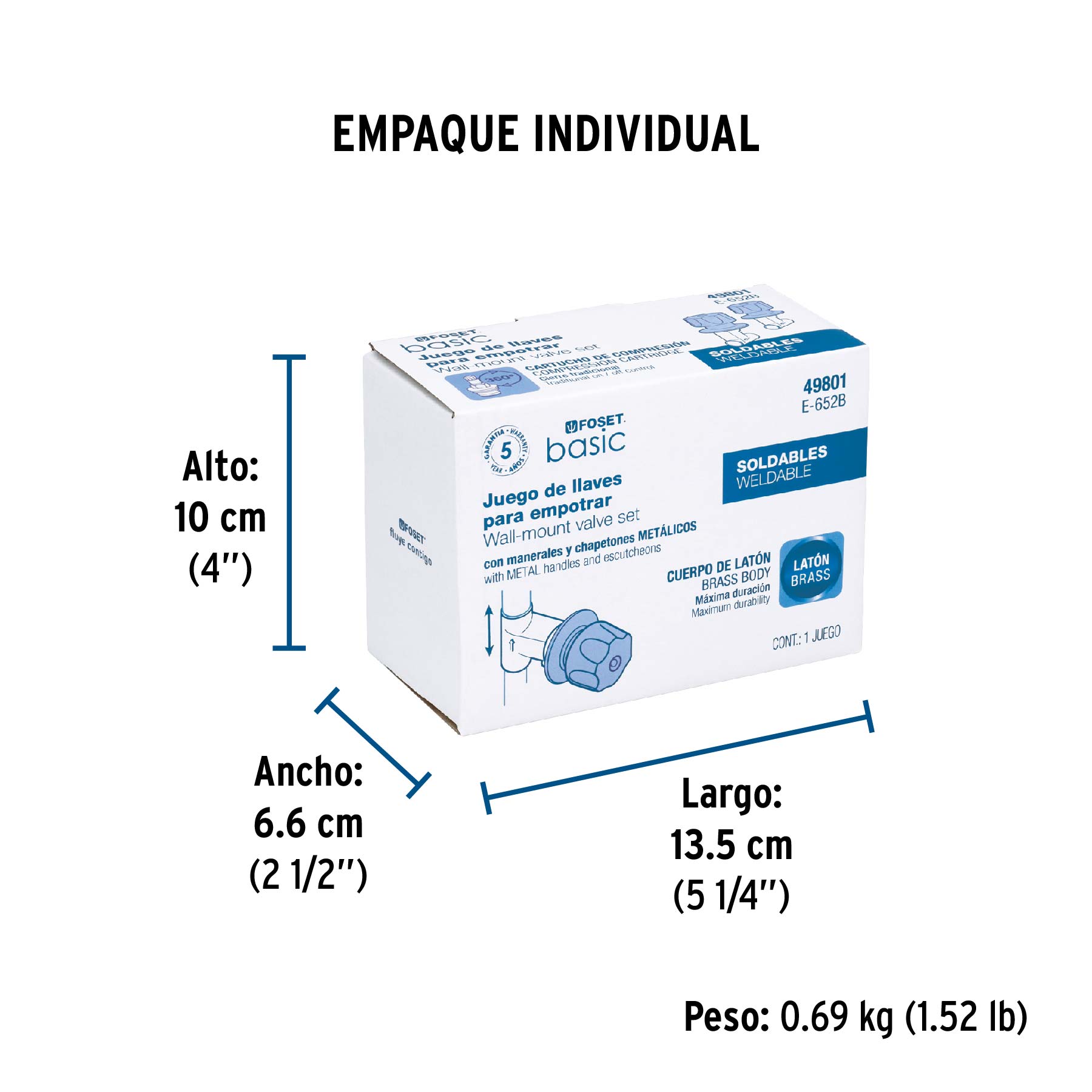 Juego llaves empotrar soldables, maneral metálico, BASIC - Empaque