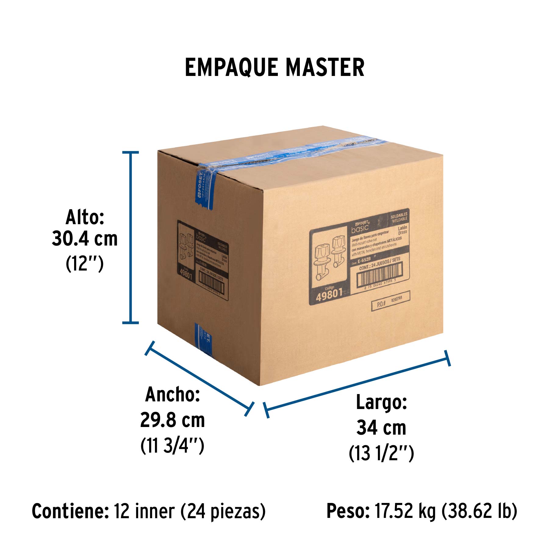 Juego llaves empotrar soldables, maneral metálico, BASIC - Empaque