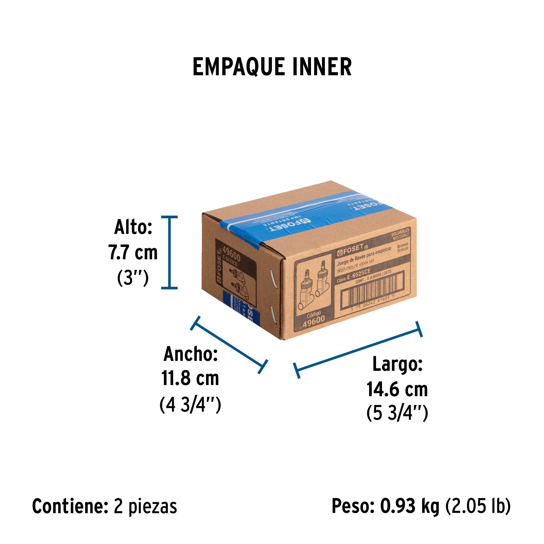 Juego llaves empotrar soldables,1/4 vuelta,sin maneral FOSET - Empaque