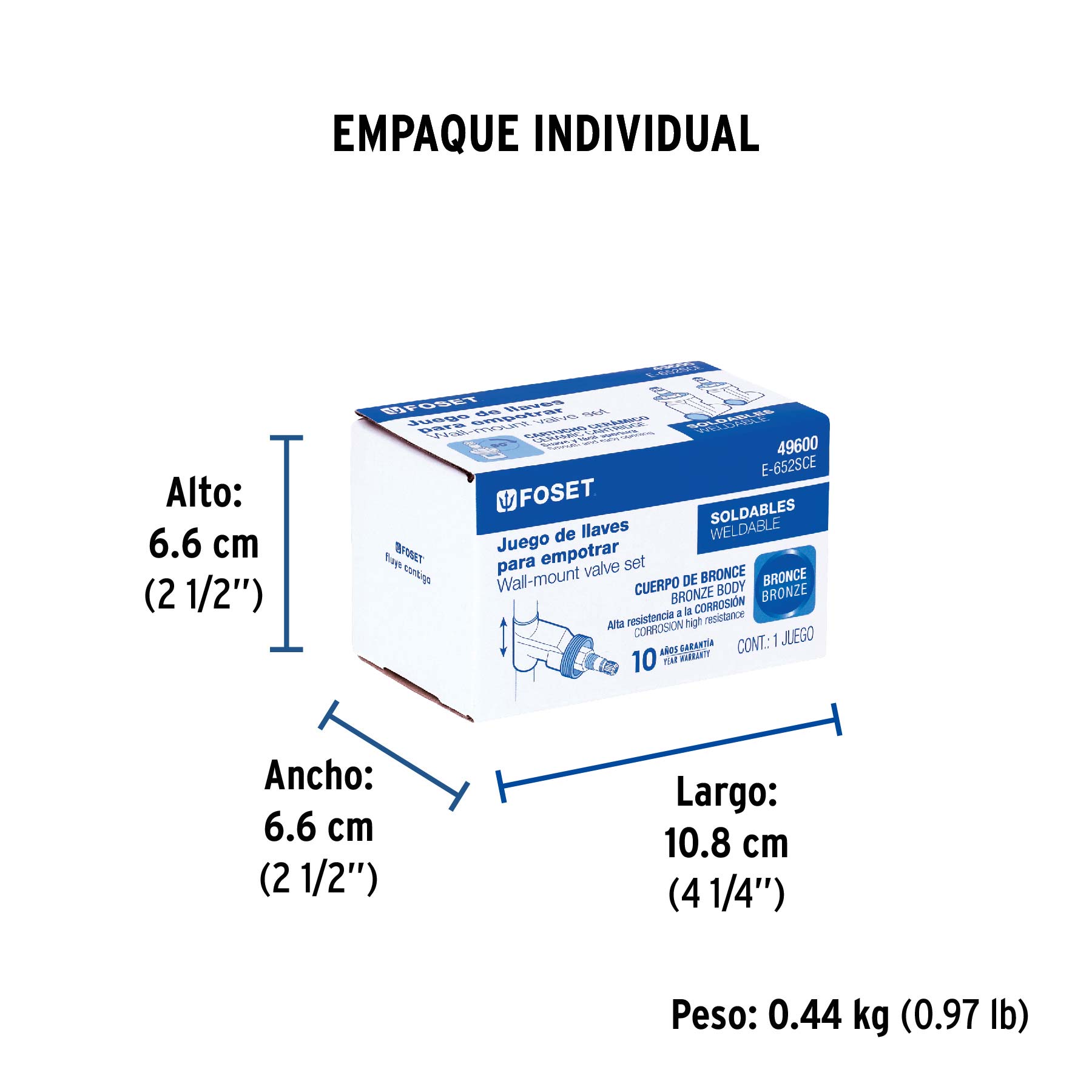 Juego llaves empotrar soldables,1/4 vuelta,sin maneral FOSET - Empaque