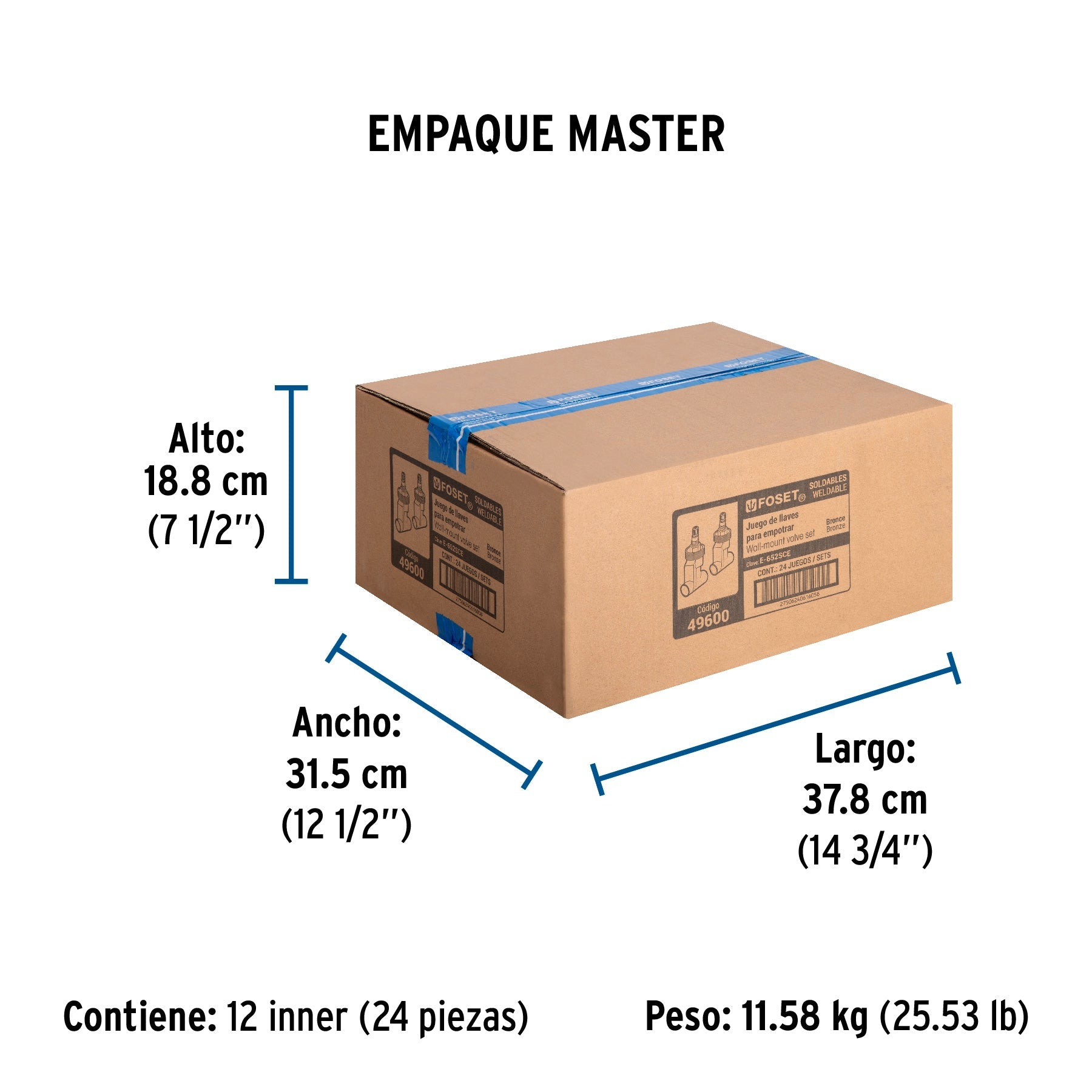 Juego llaves empotrar soldables,1/4 vuelta,sin maneral FOSET - Empaque