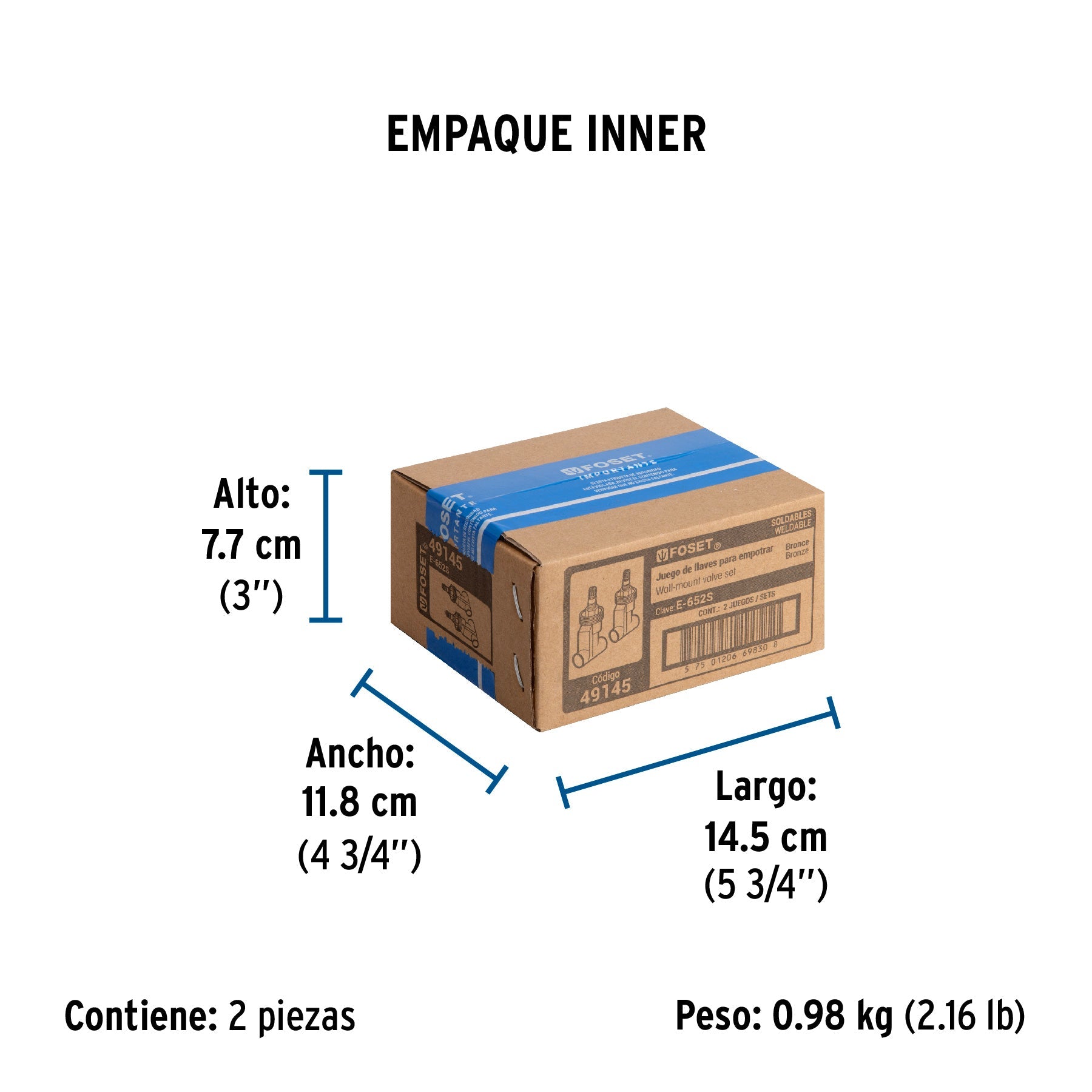 Juego llaves empotrar soldables,compresión,sin maneral FOSET - Empaque