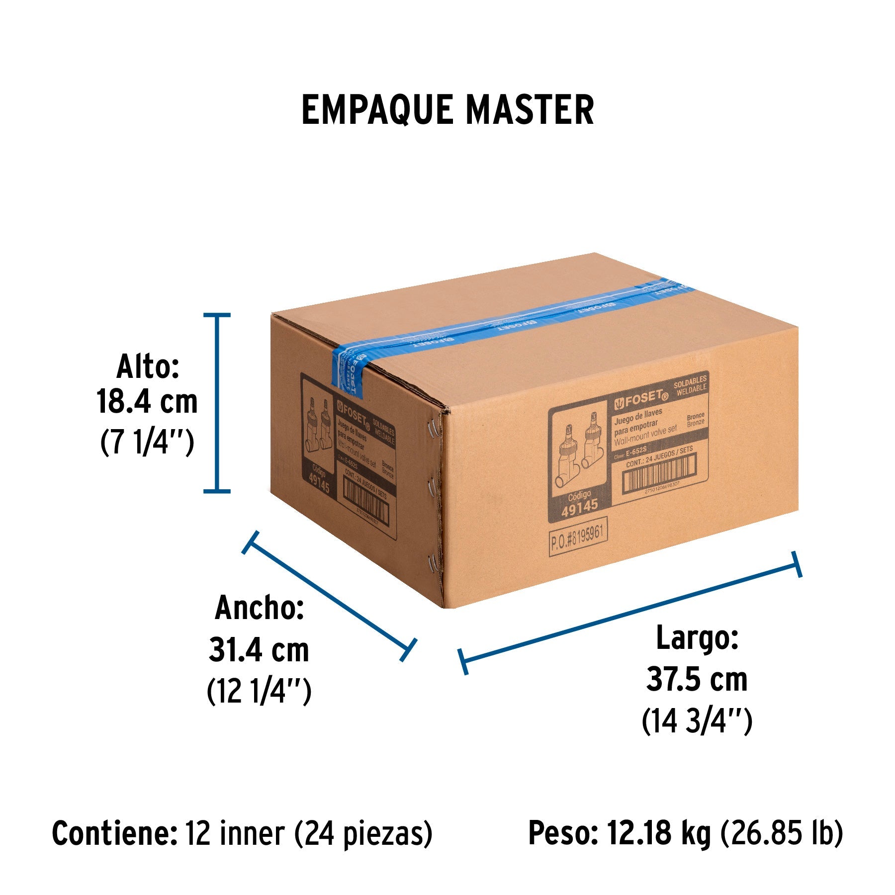 Juego llaves empotrar soldables,compresión,sin maneral FOSET - Empaque