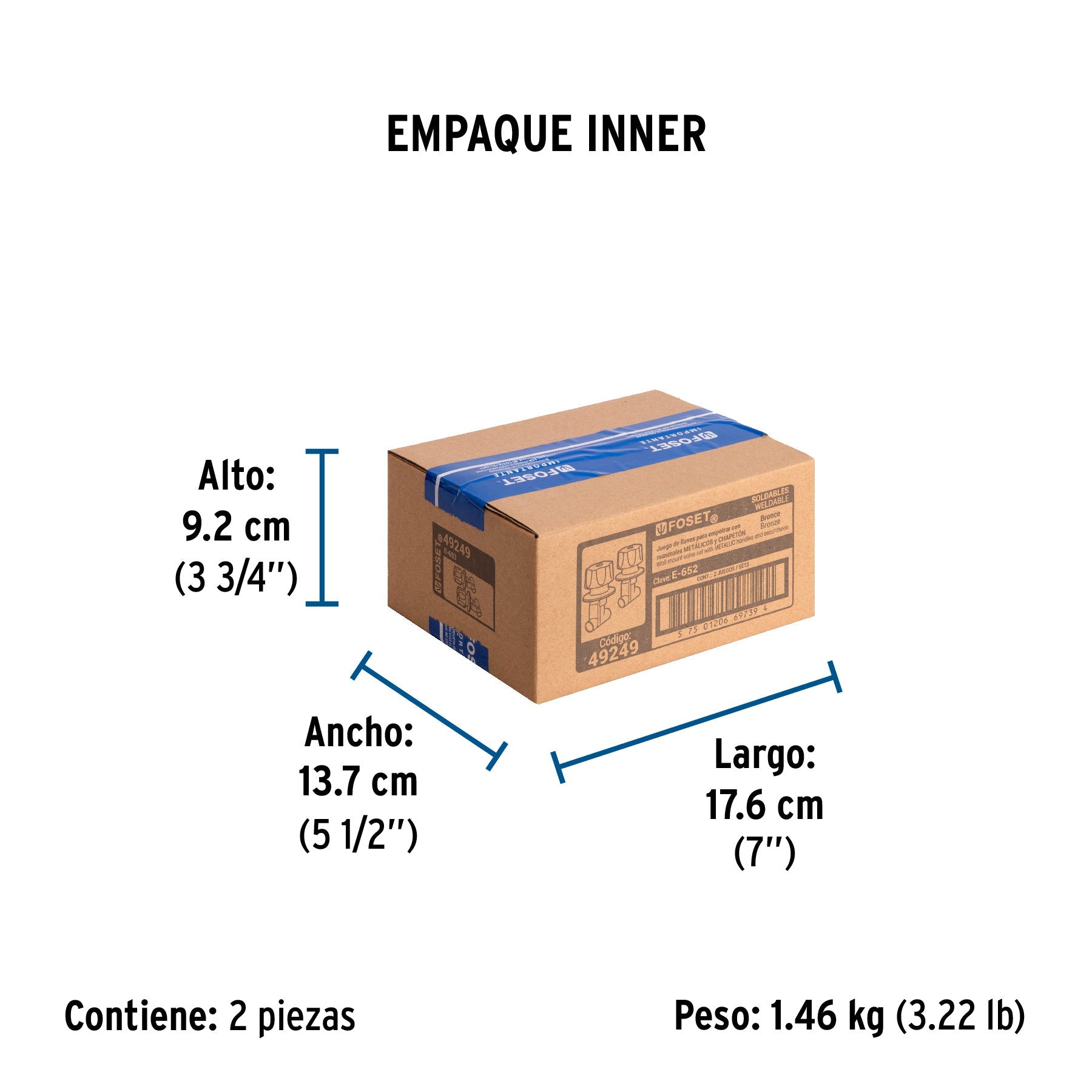 Juego llaves empotrar soldables, maneral metálico, FOSET - Empaque