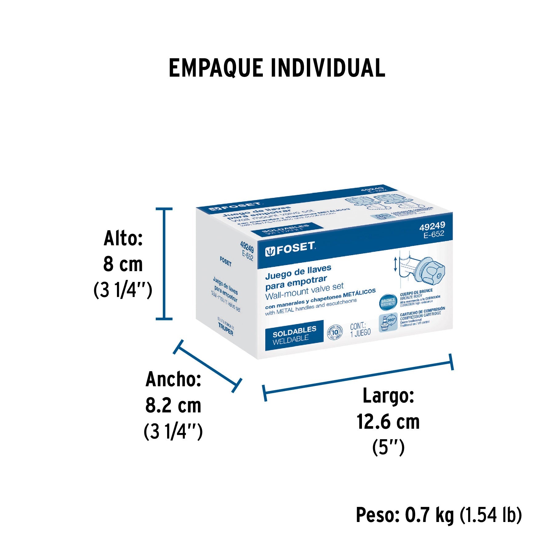 Juego llaves empotrar soldables, maneral metálico, FOSET - Empaque