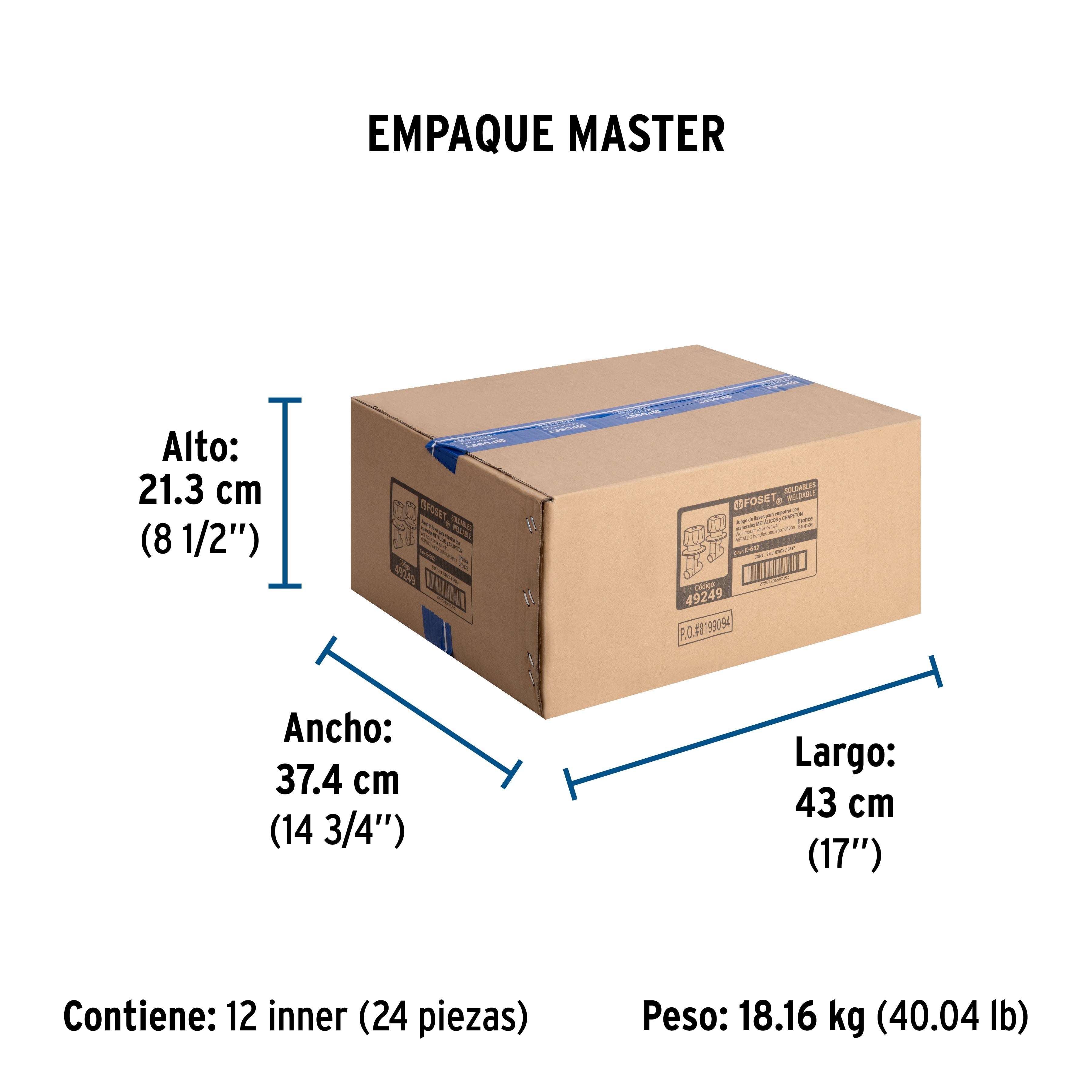 Juego llaves empotrar soldables, maneral metálico, FOSET - Empaque