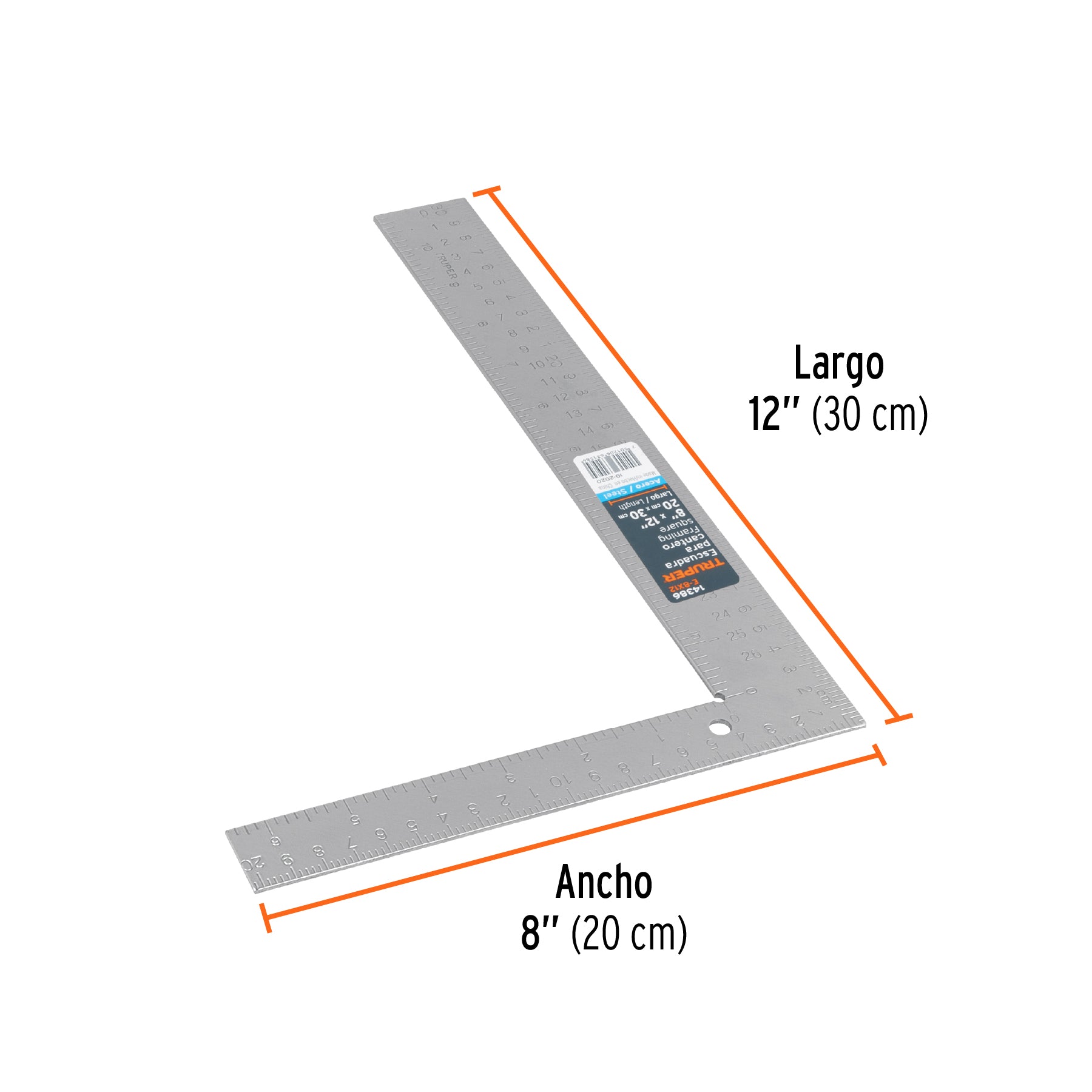 Escuadra 8"x12" de acero para cantero, TRUPER