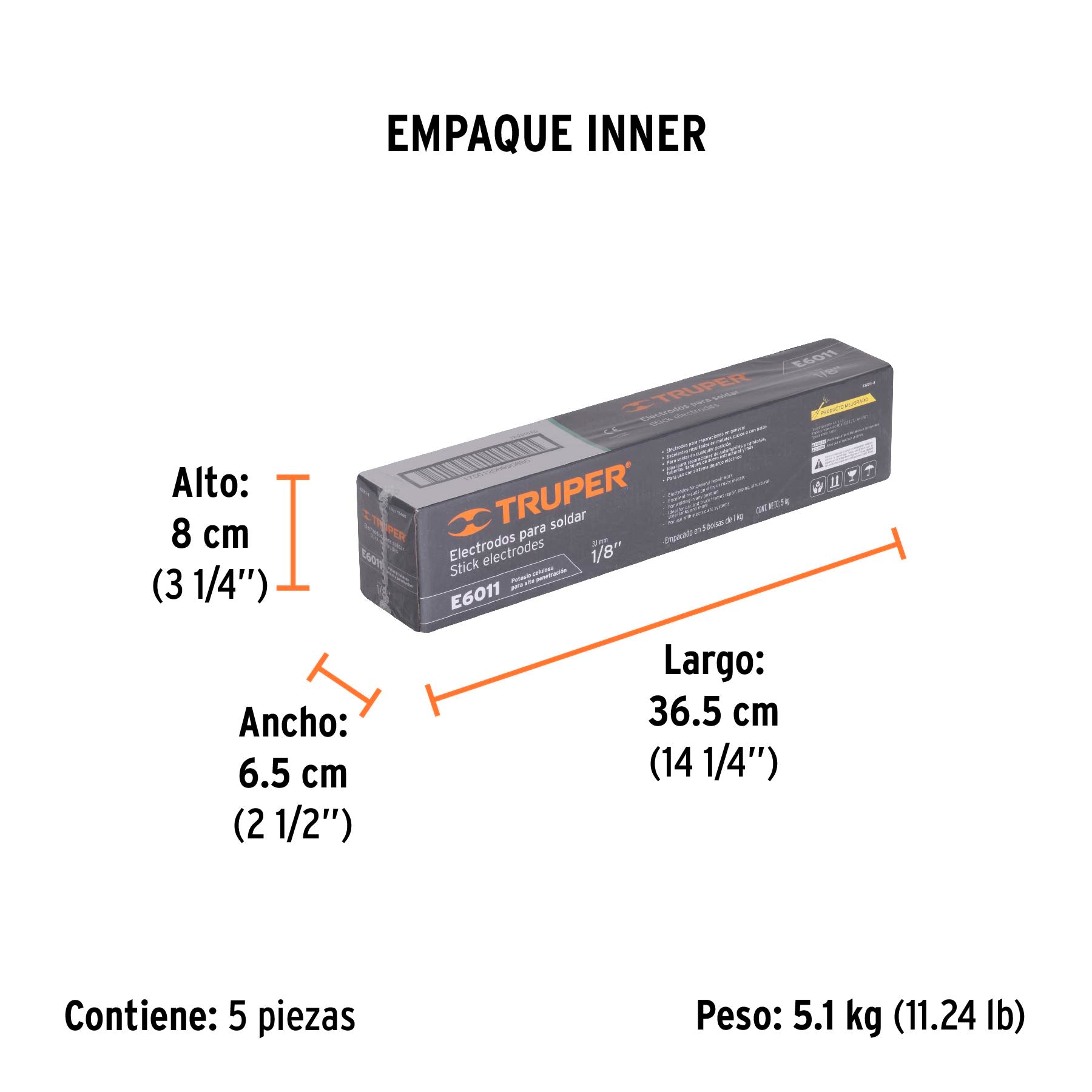 Bolsa con 1 kg de electrodos 6011 de 1/8", TRUPER - Empaque