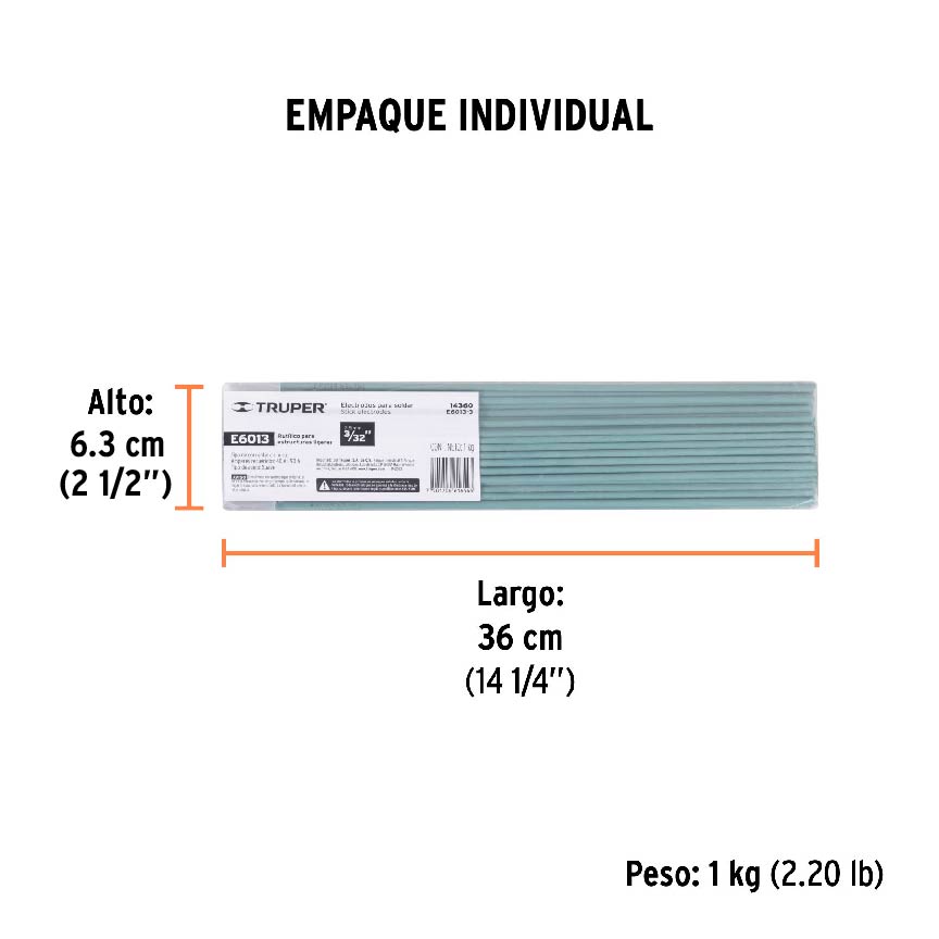 Bolsa con 1 kg de electrodos 6013 de 3/32", TRUPER - Empaque