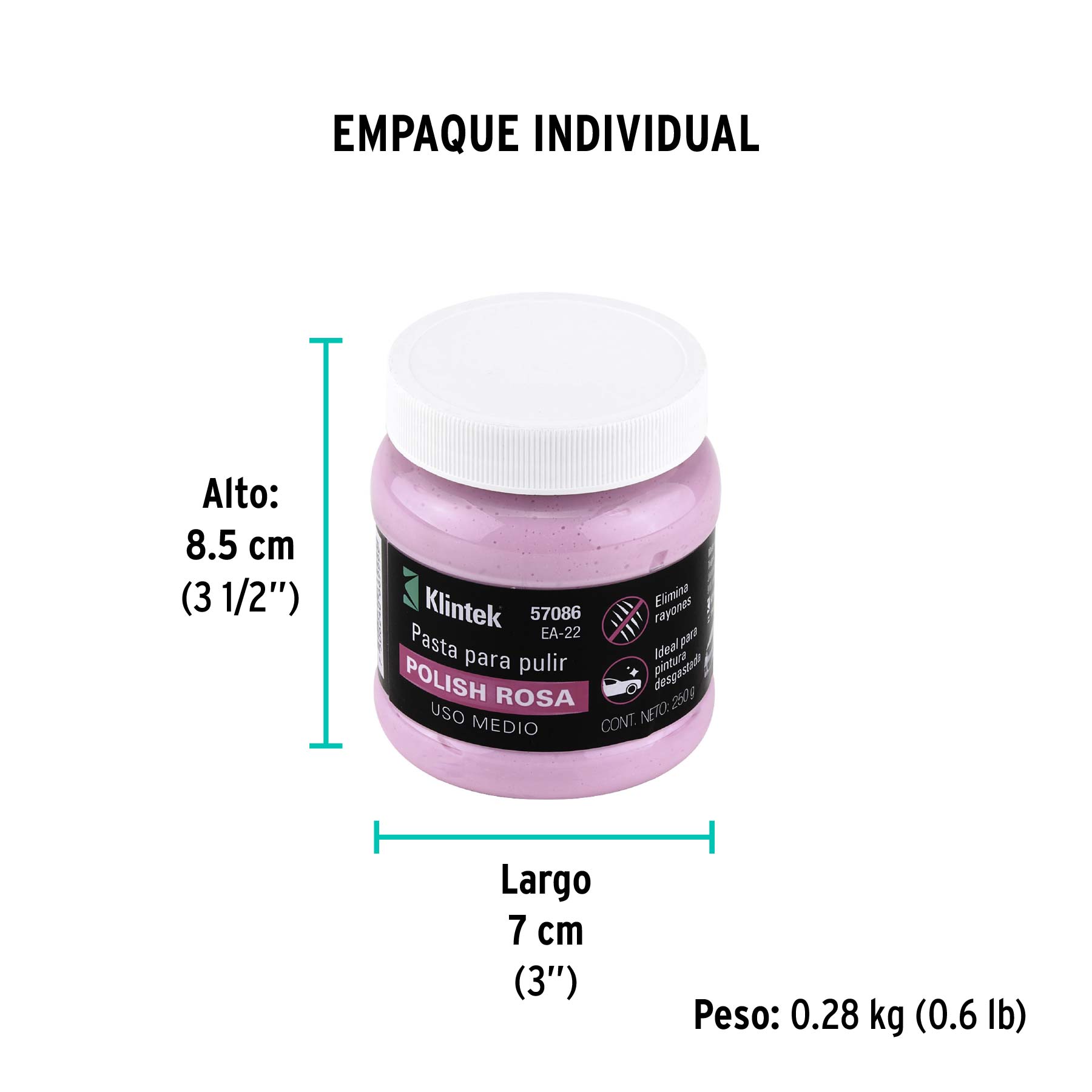 Polish rosa en pasta para auto, 250 g, uso medio, KLINTEK - Empaque