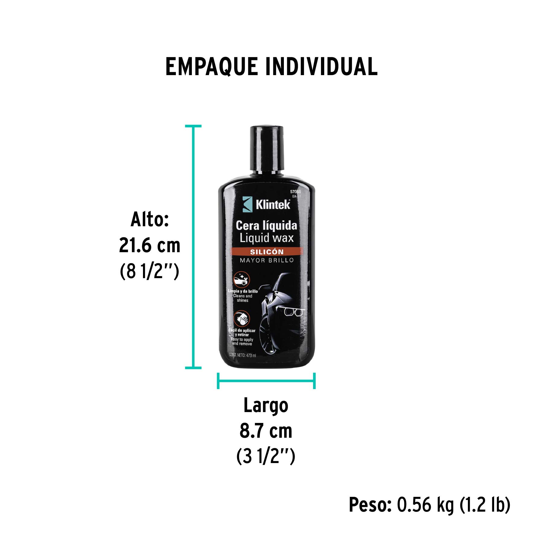Cera líquida de silicón para auto, 473 ml, KLINTEK - Empaque