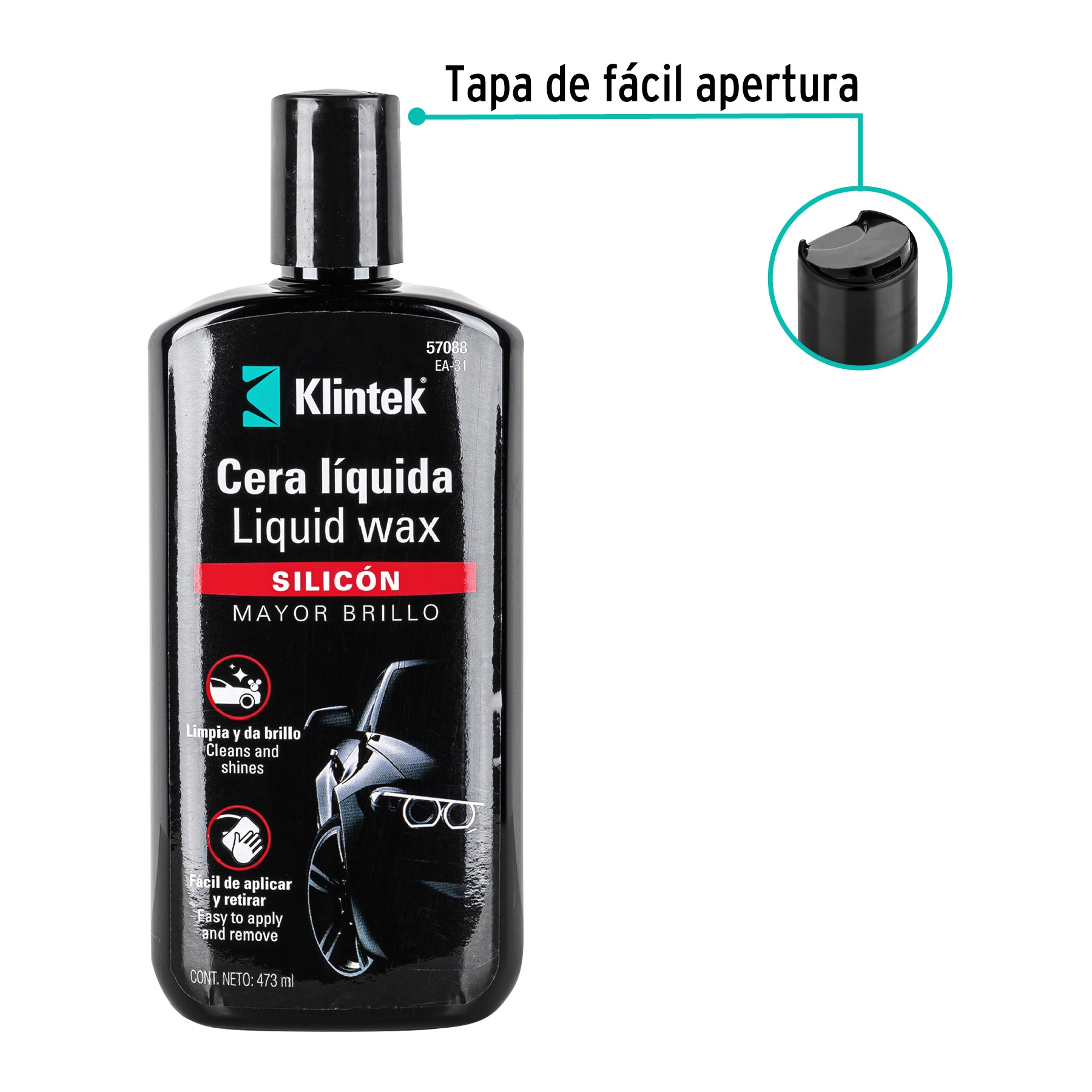 Cera líquida de silicón para auto, 473 ml, KLINTEK