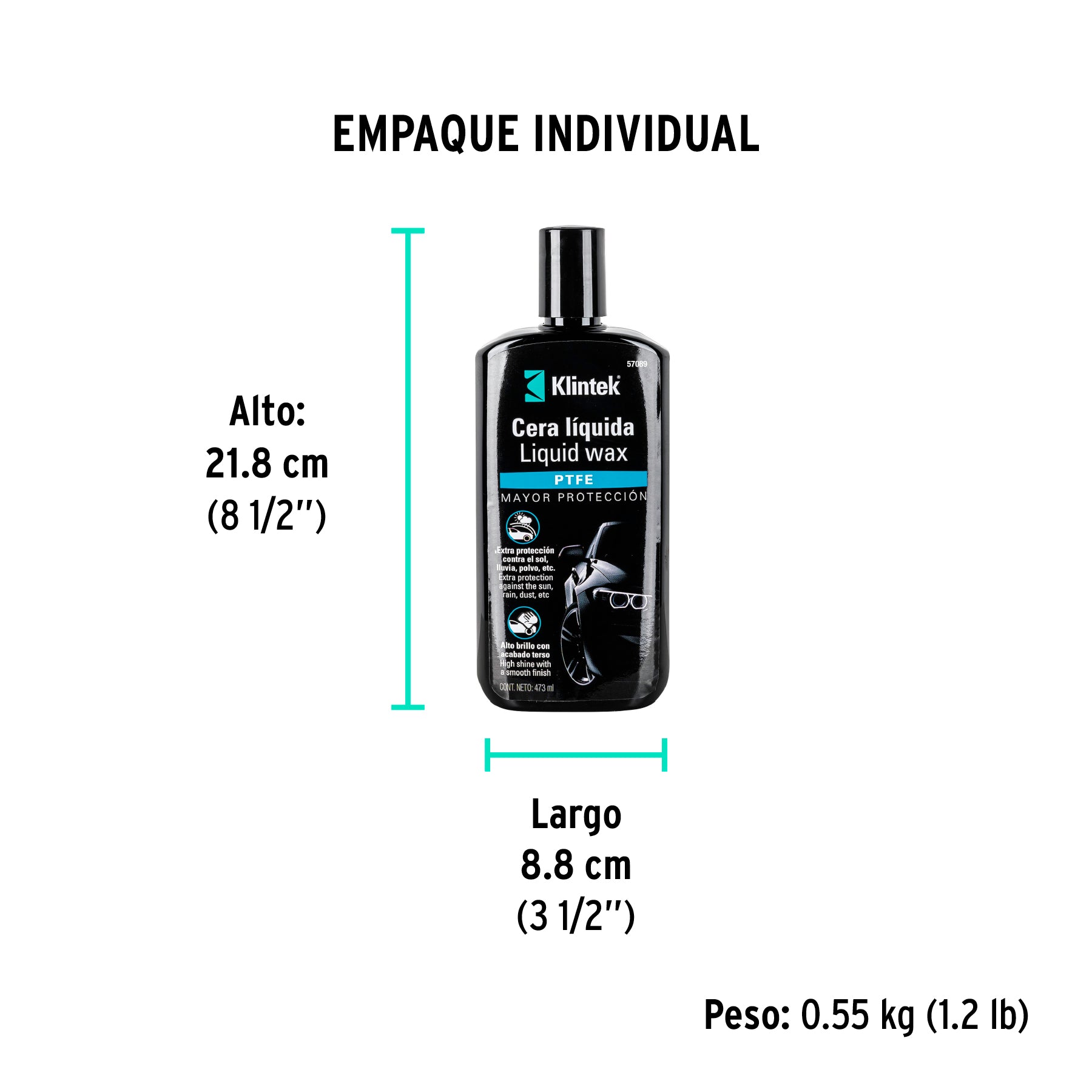 Cera líquida PTFE para auto, 473 ml, KLINTEK - Empaque