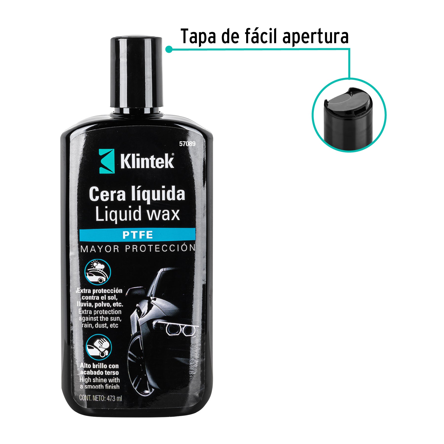 Cera líquida PTFE para auto, 473 ml, KLINTEK