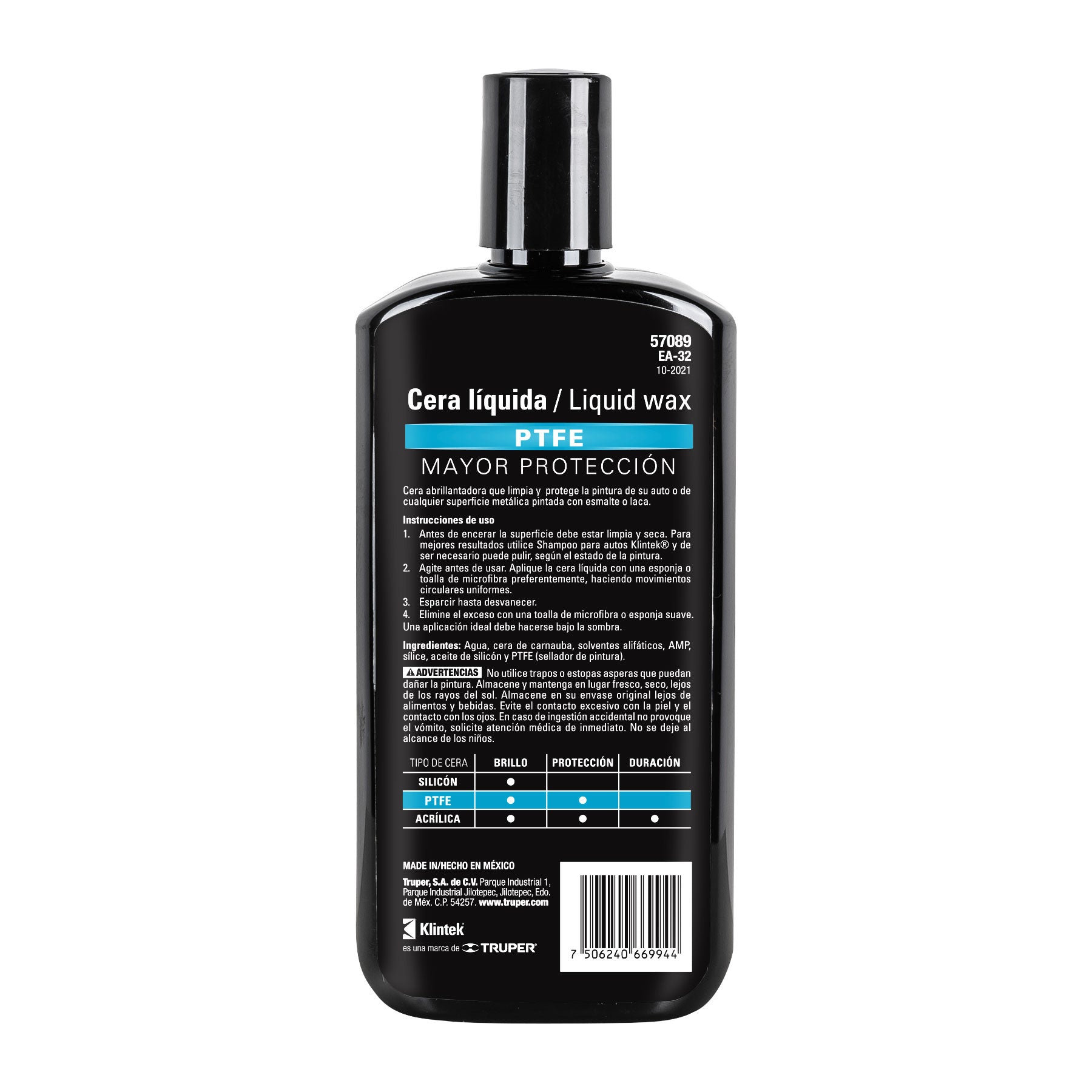 Cera líquida PTFE para auto, 473 ml, KLINTEK