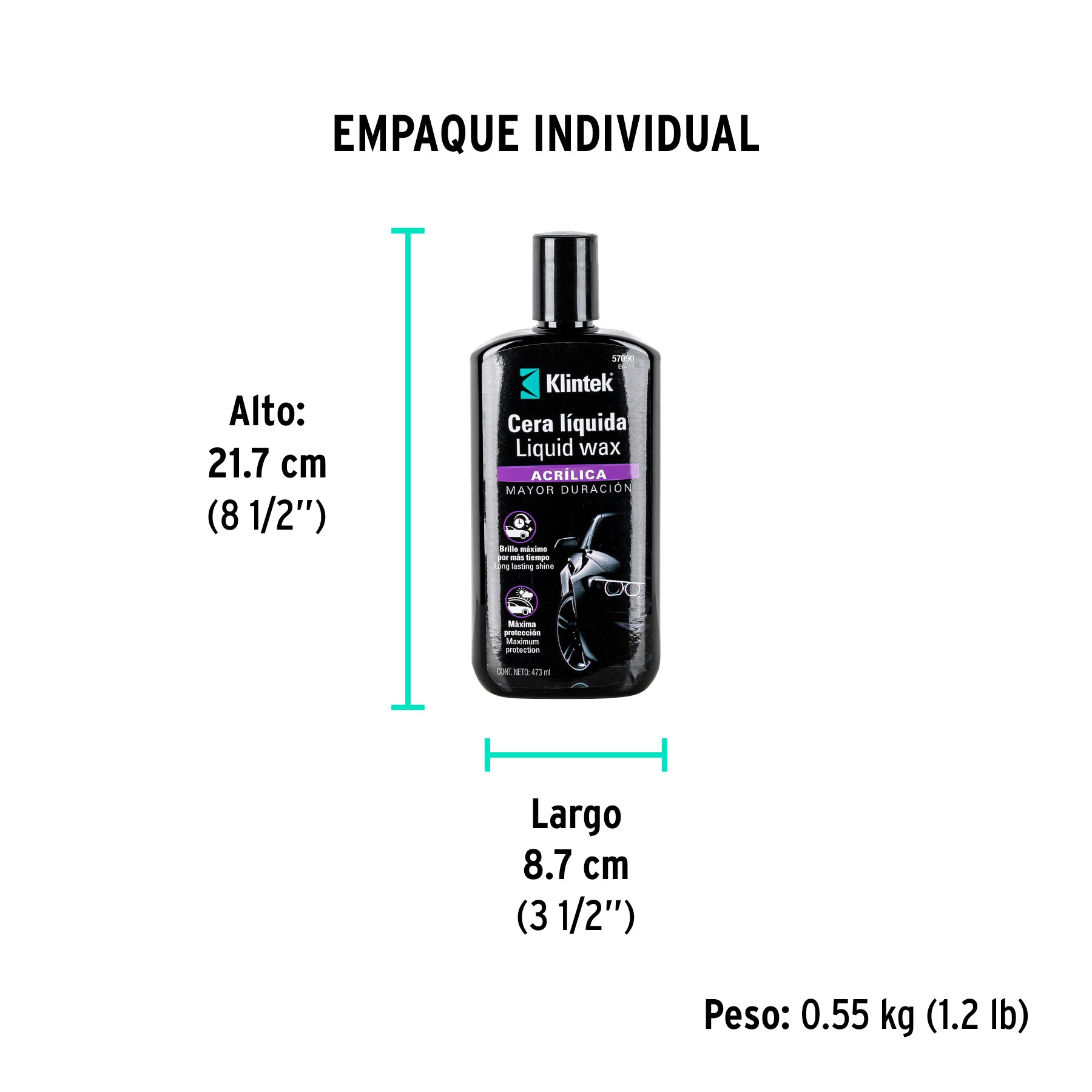 Cera líquida acrílica para auto, 473 ml, KLINTEK - Empaque