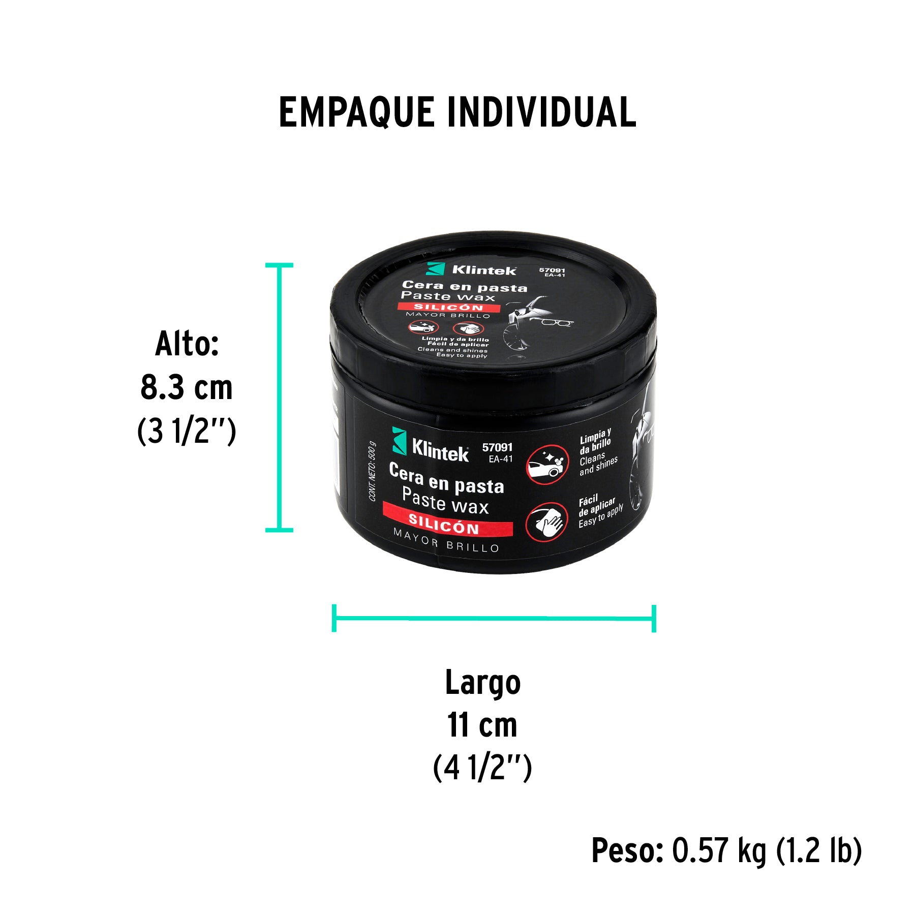Cera en pasta de silicón para auto, 500 g, KLINTEK - Empaque