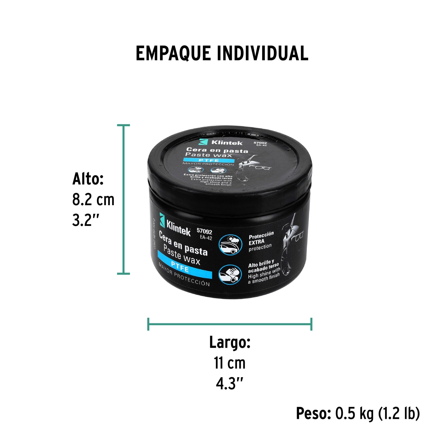Cera en pasta PTFE para auto, 500 g, KLINTEK - Empaque
