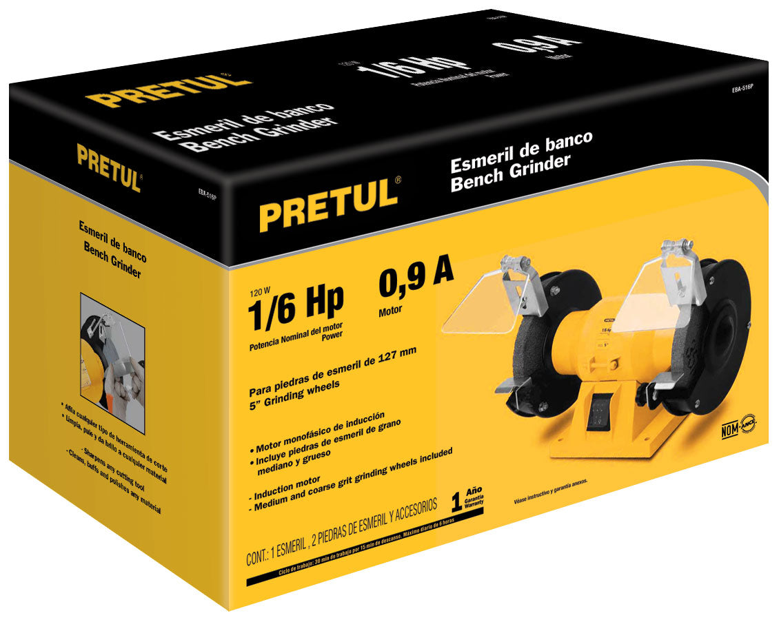 Esmeril de banco de 5" de 1/6 HP (120 W), PRETUL (DESC)