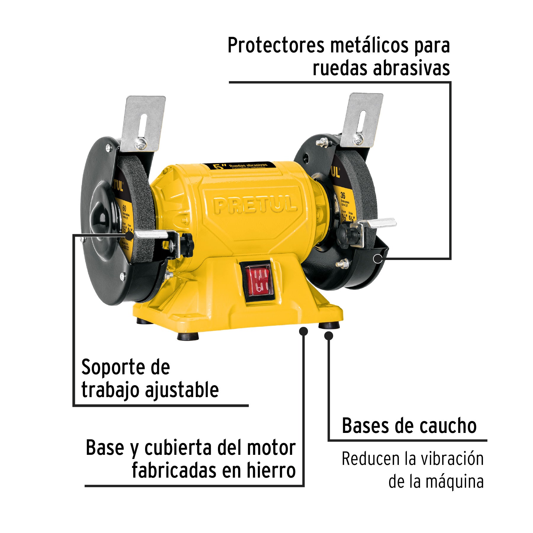 Esmeril de banco de 5" de 1/6 HP (120 W), PRETUL