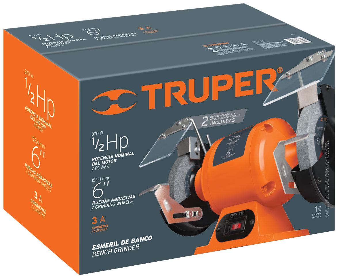 Esmeril de banco de 6" de 1/2 HP (370 W), TRUPER (DESC)