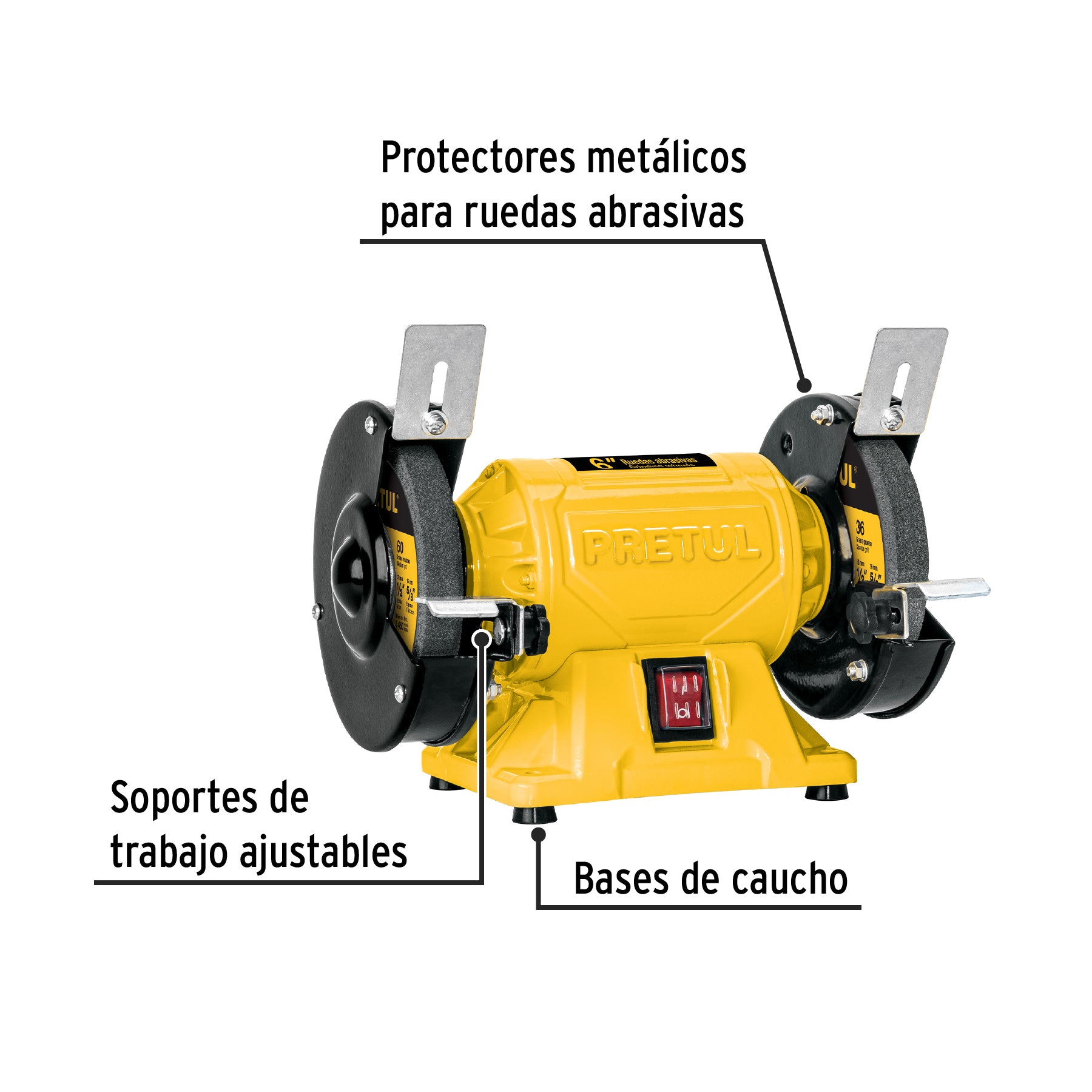 Esmeril de banco de 6" de 1/4 HP (185 W), PRETUL