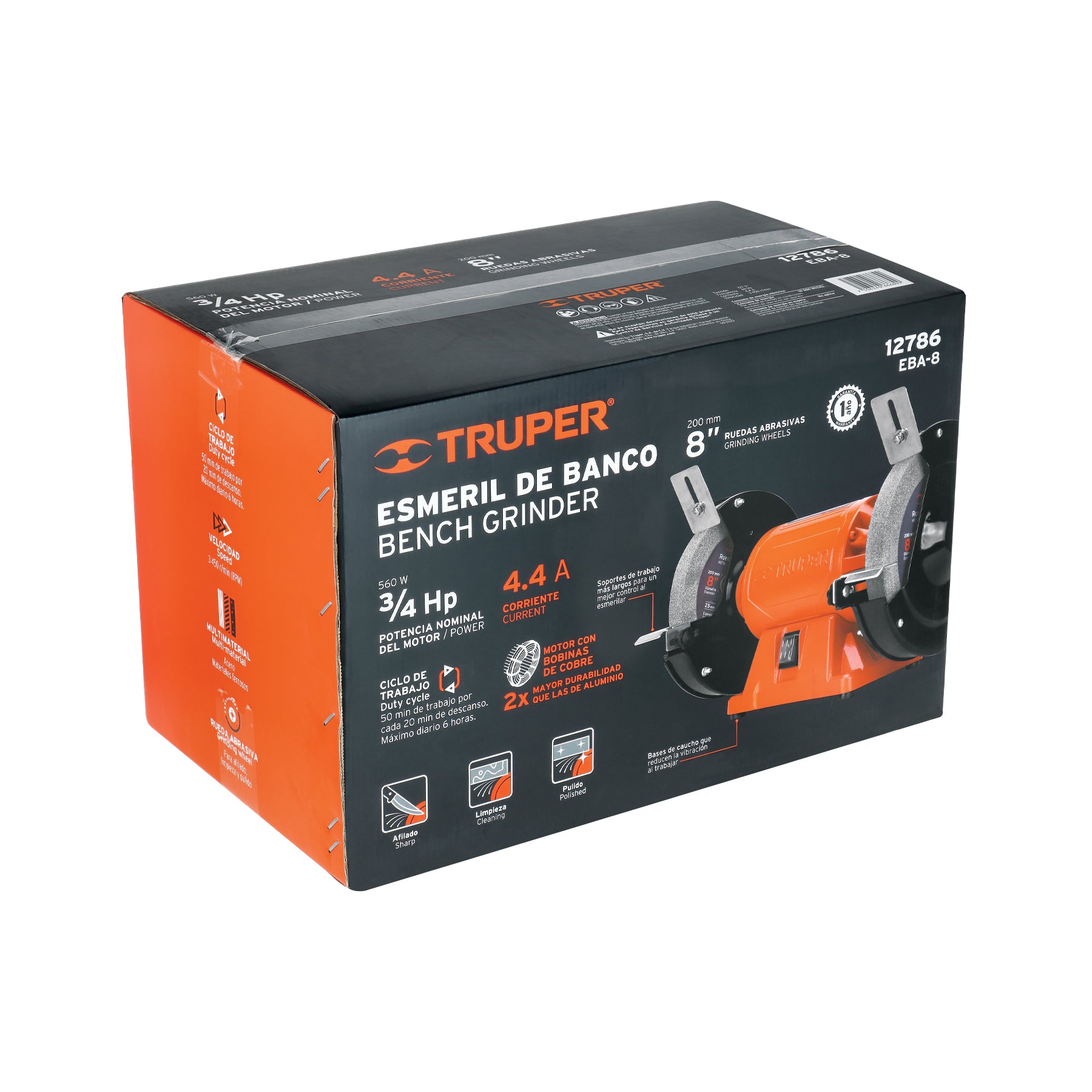 Esmeril de banco de 8" de 3/4 HP (560 W), TRUPER