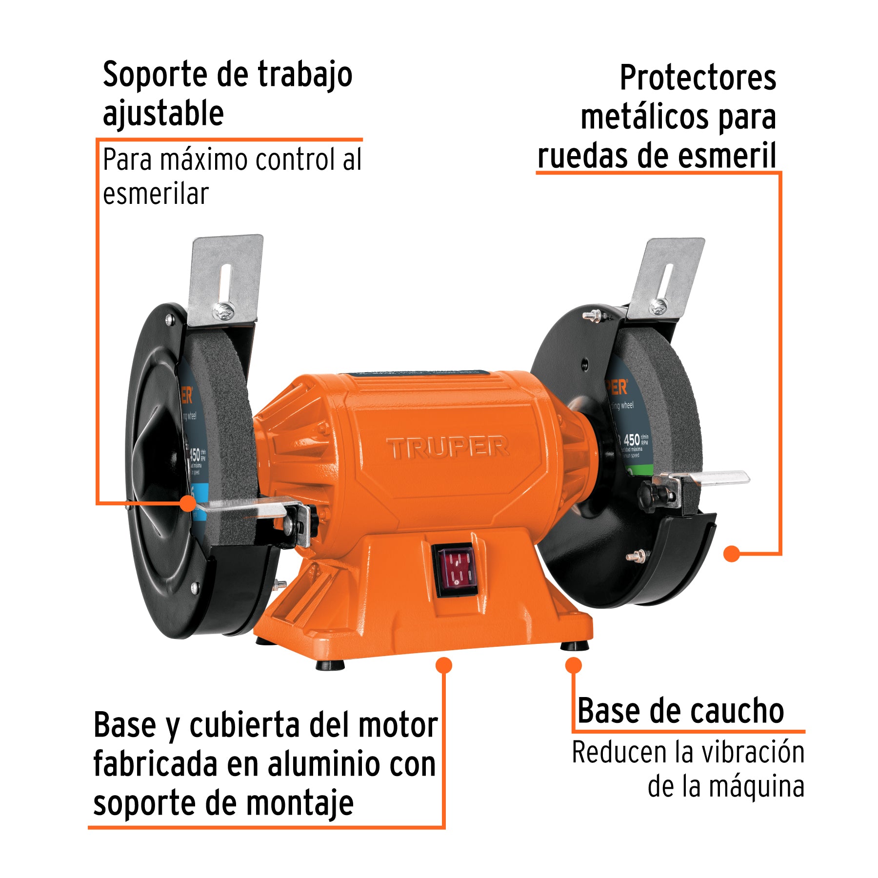 Esmeril de banco de 8" de 3/4 HP (560 W), TRUPER