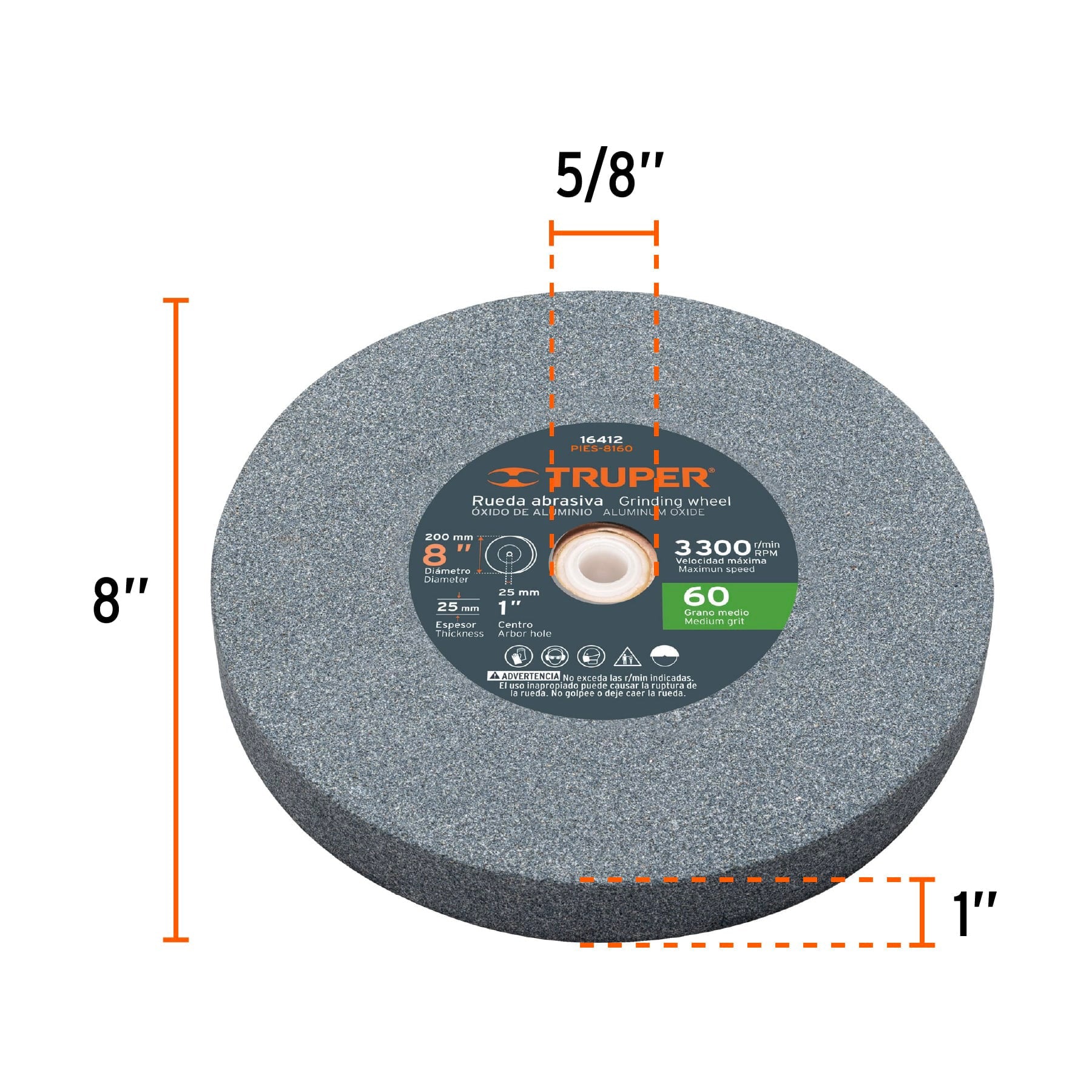 Esmeril de banco de 8" de 3/4 HP (560 W), TRUPER