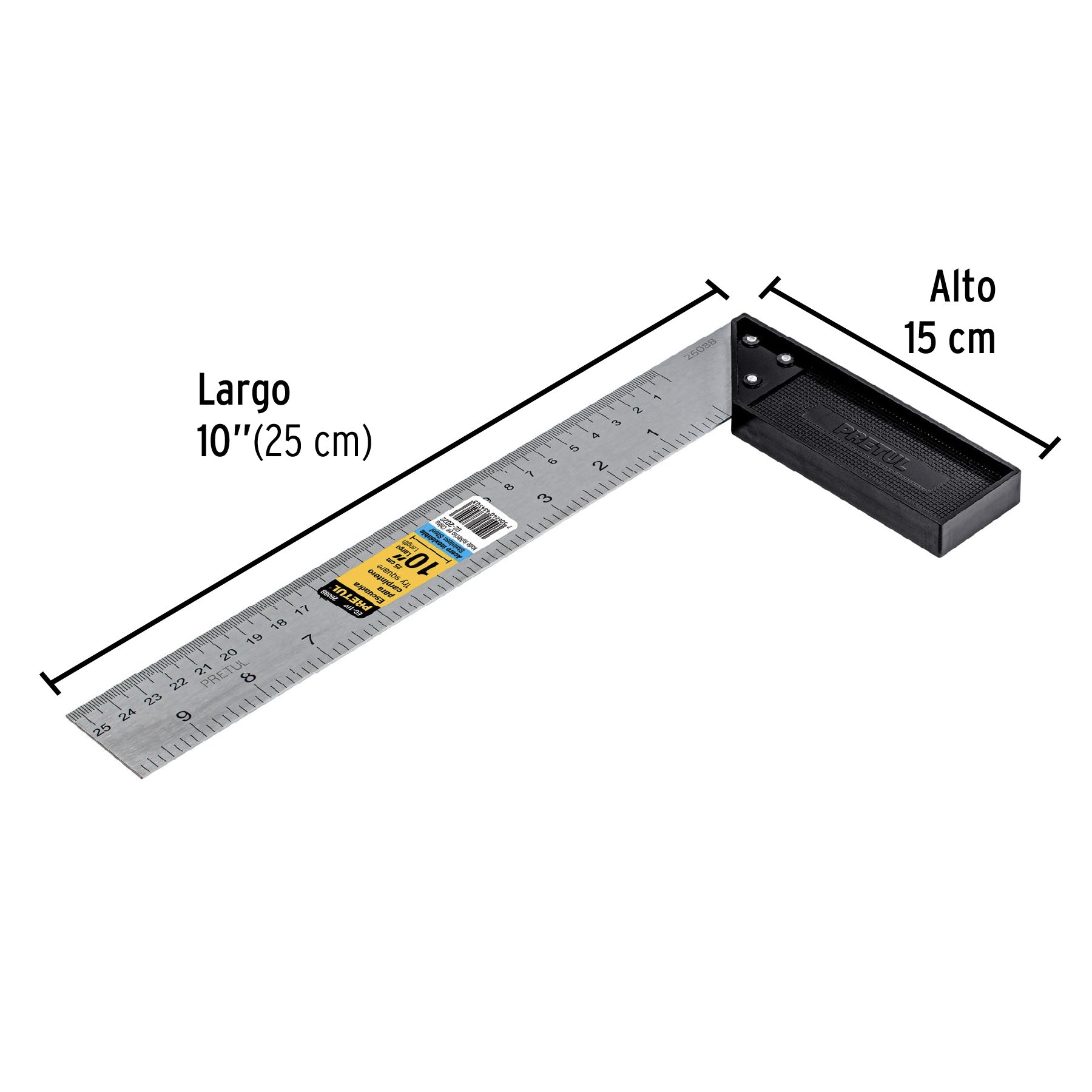 Escuadra 10" para carpintero, PRETUL