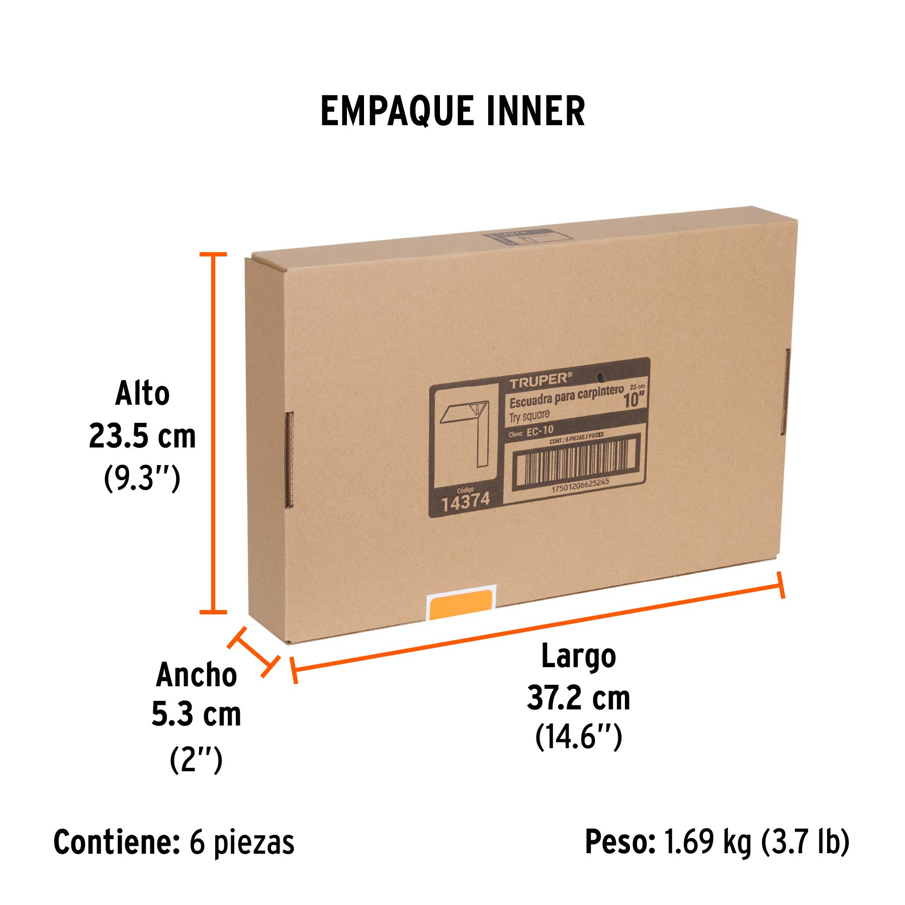 Escuadra 10" para carpintero con mango 100% de aluminio - Empaque