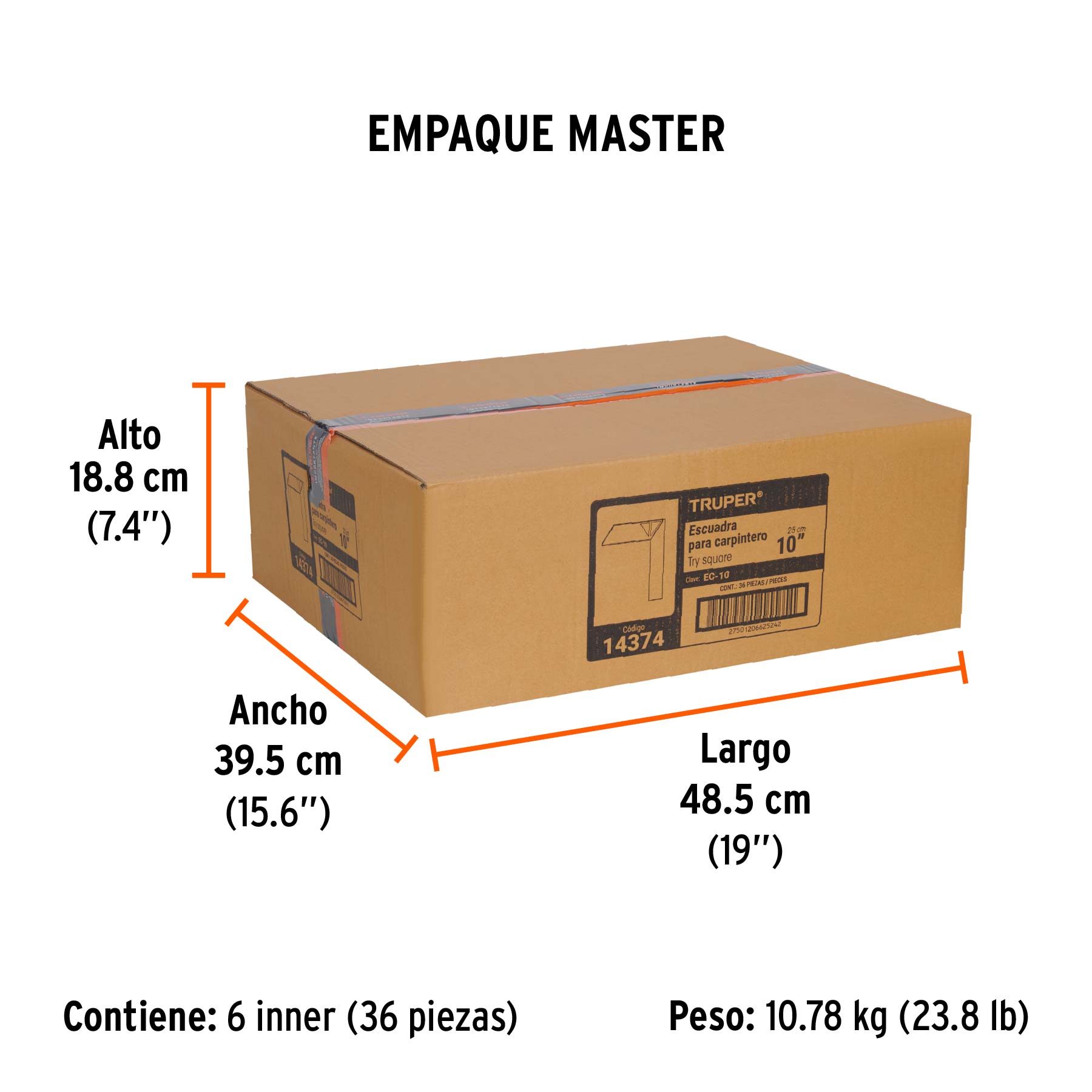 Escuadra 10" para carpintero con mango 100% de aluminio - Empaque