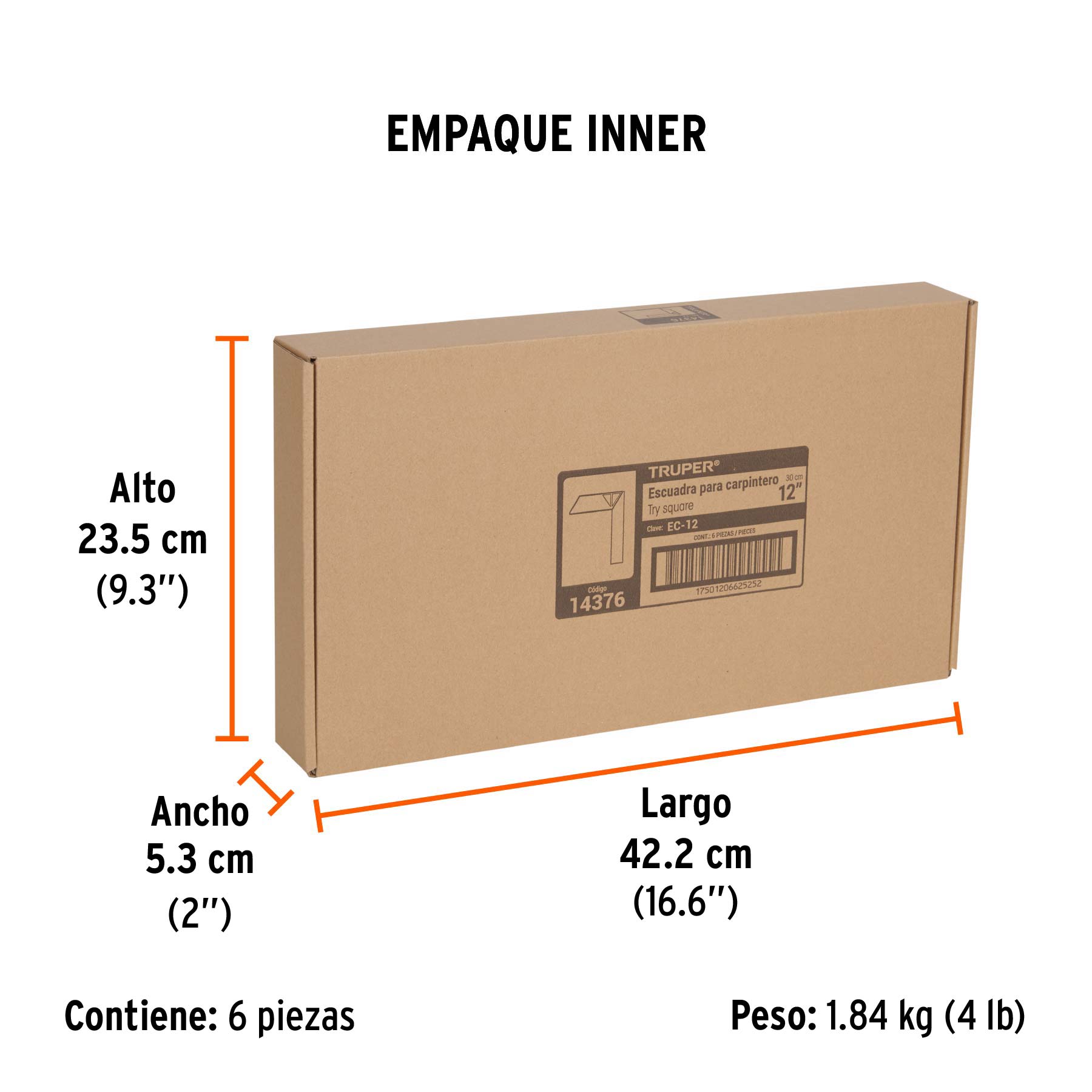 Escuadra 12" para carpintero con mango 100% de aluminio - Empaque