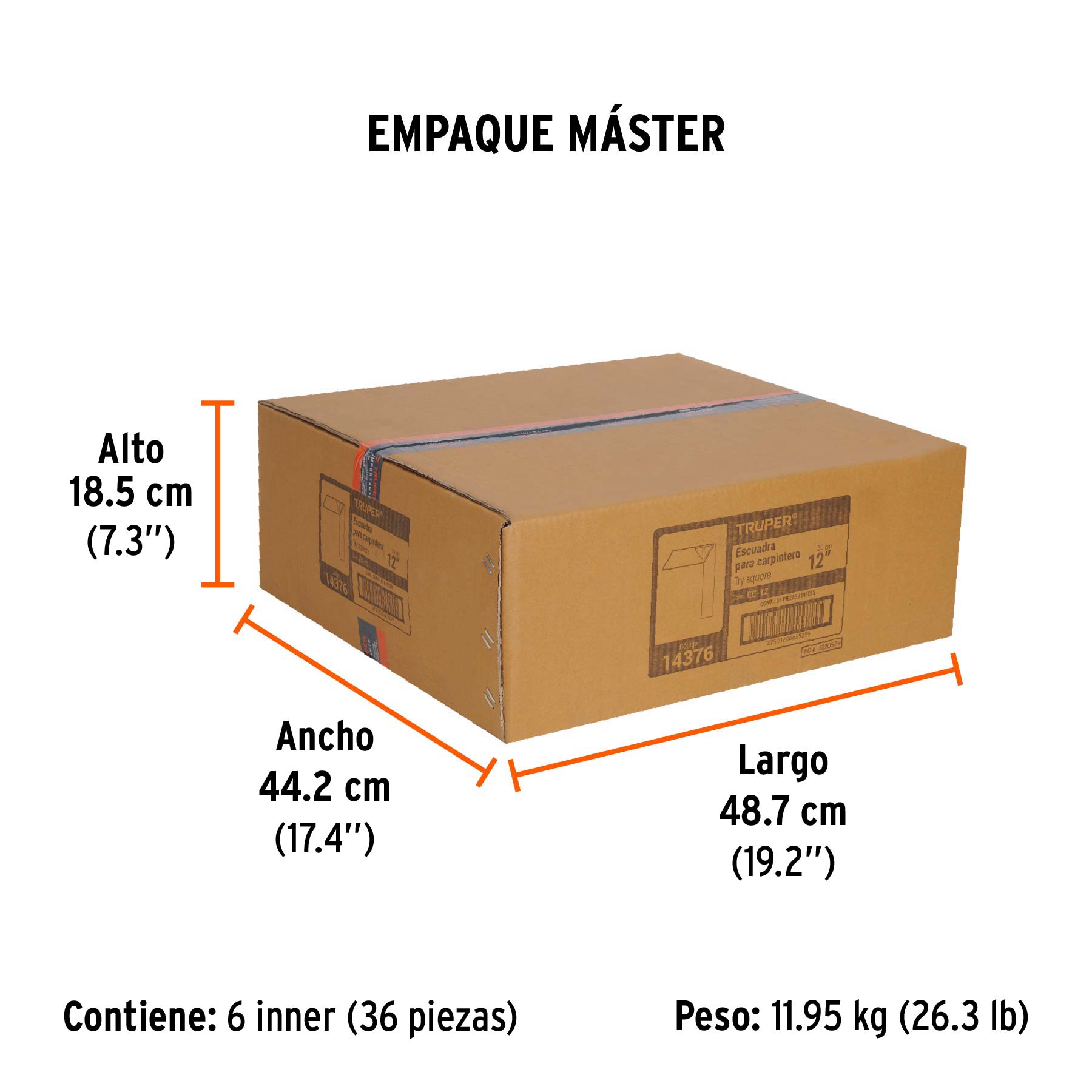Escuadra 12" para carpintero con mango 100% de aluminio - Empaque