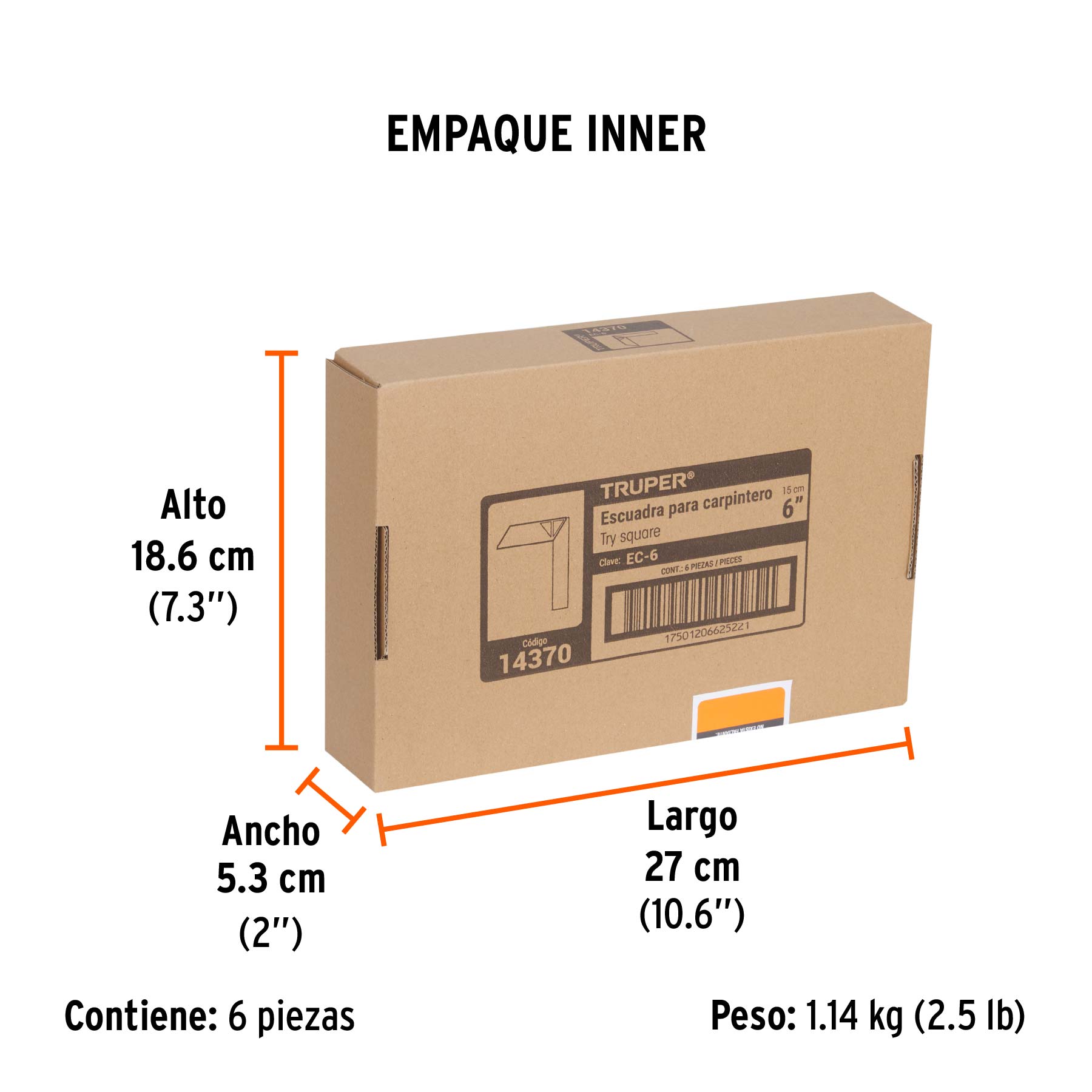 Escuadra 6" para carpintero con mango 100% de aluminio - Empaque