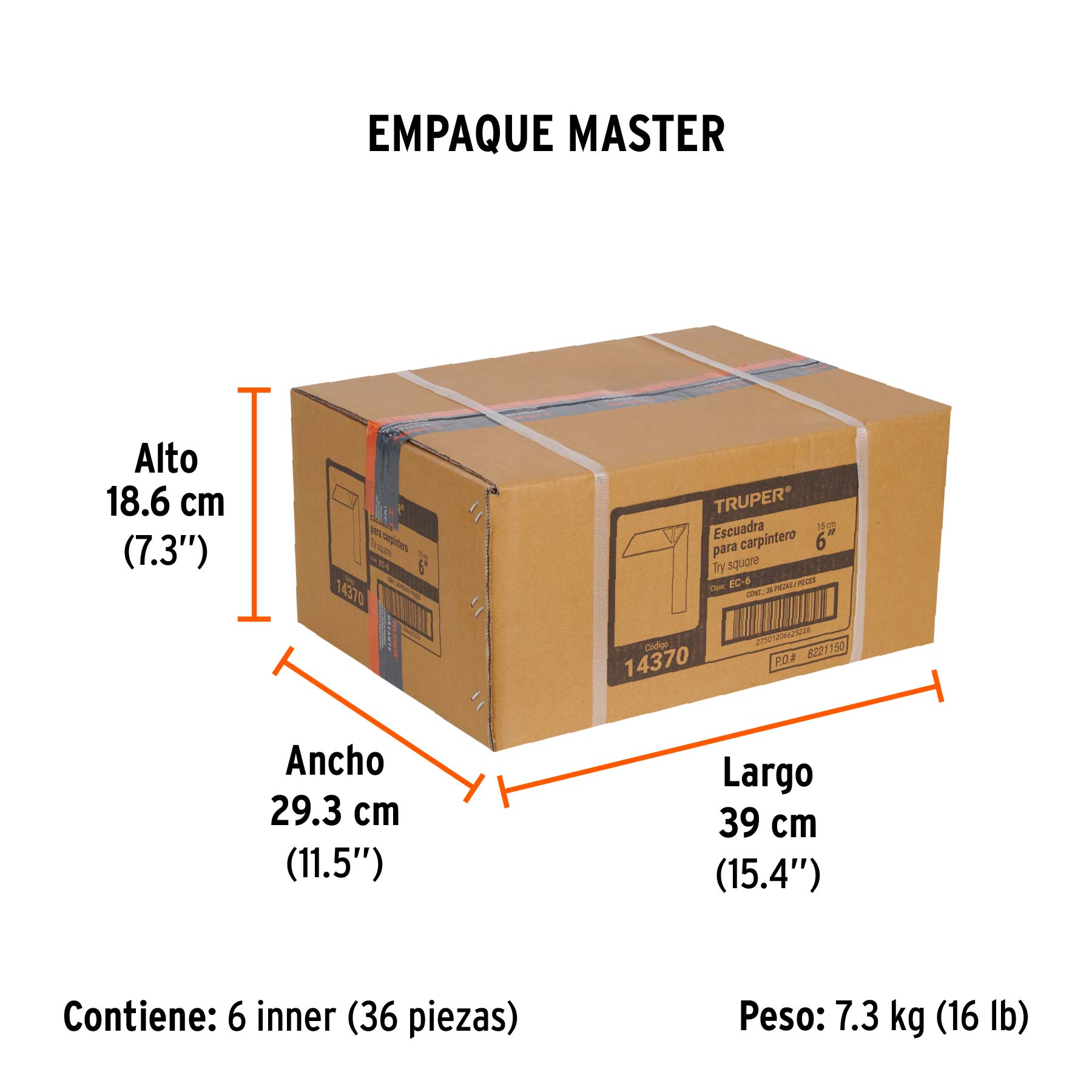Escuadra 6" para carpintero con mango 100% de aluminio - Empaque