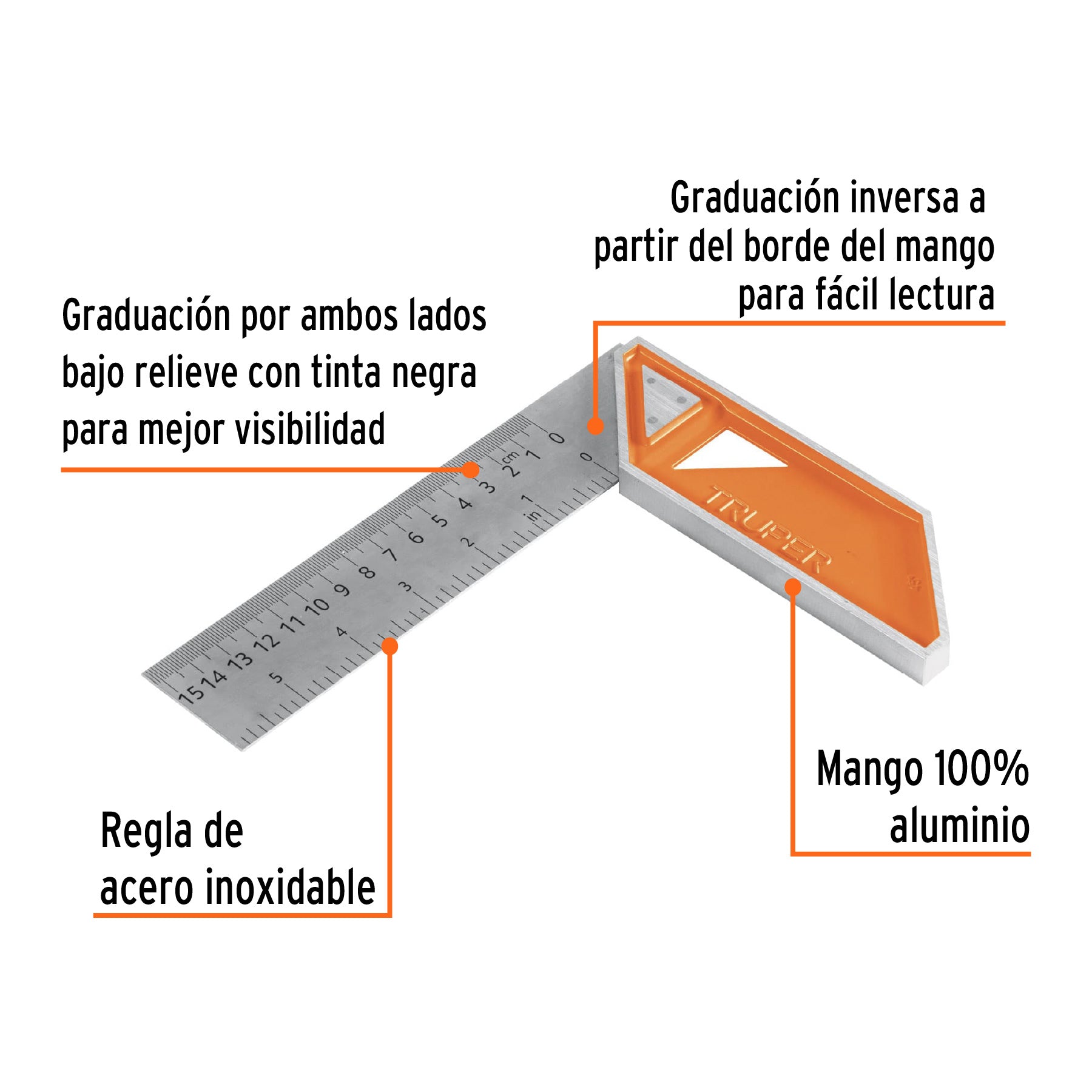 Escuadra 6" para carpintero con mango 100% de aluminio