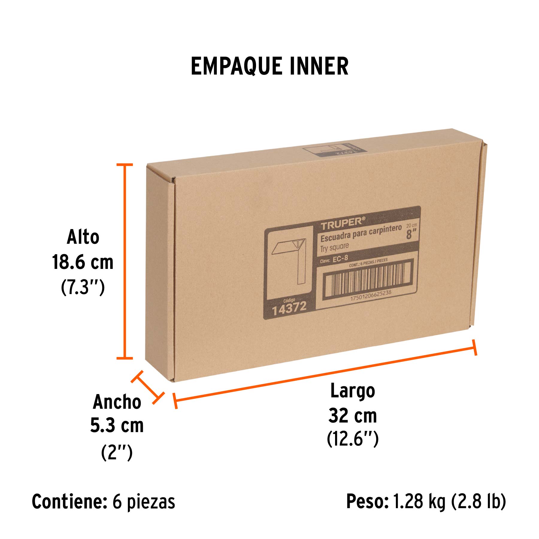 Escuadra 8" para carpintero con mango 100% de aluminio - Empaque