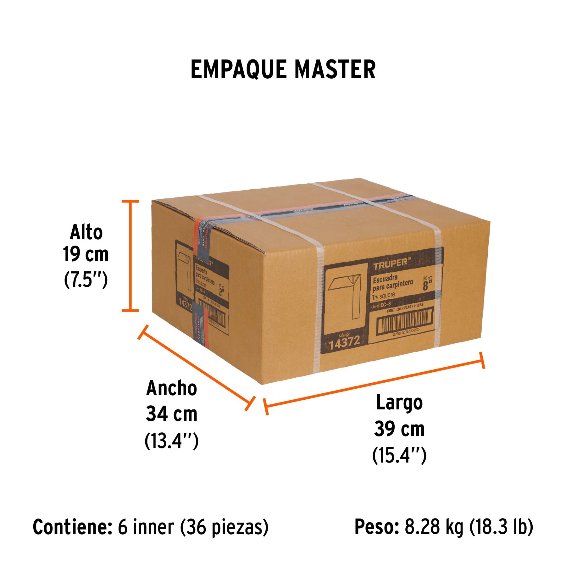 Escuadra 8" para carpintero con mango 100% de aluminio - Empaque