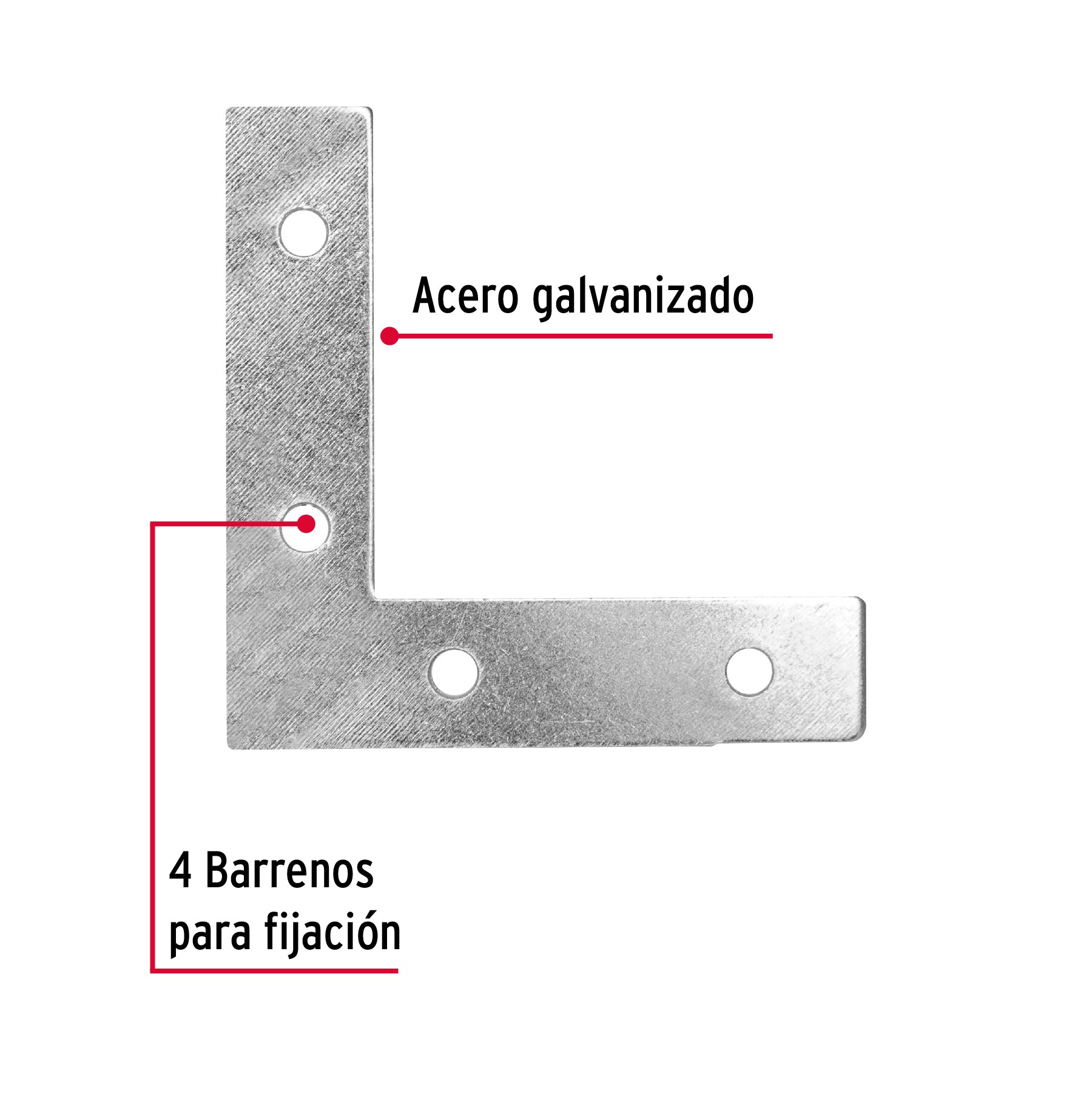 Bolsa c/24 escuadras planas cantoneras 2-1/2"x2-1/2", FIERO