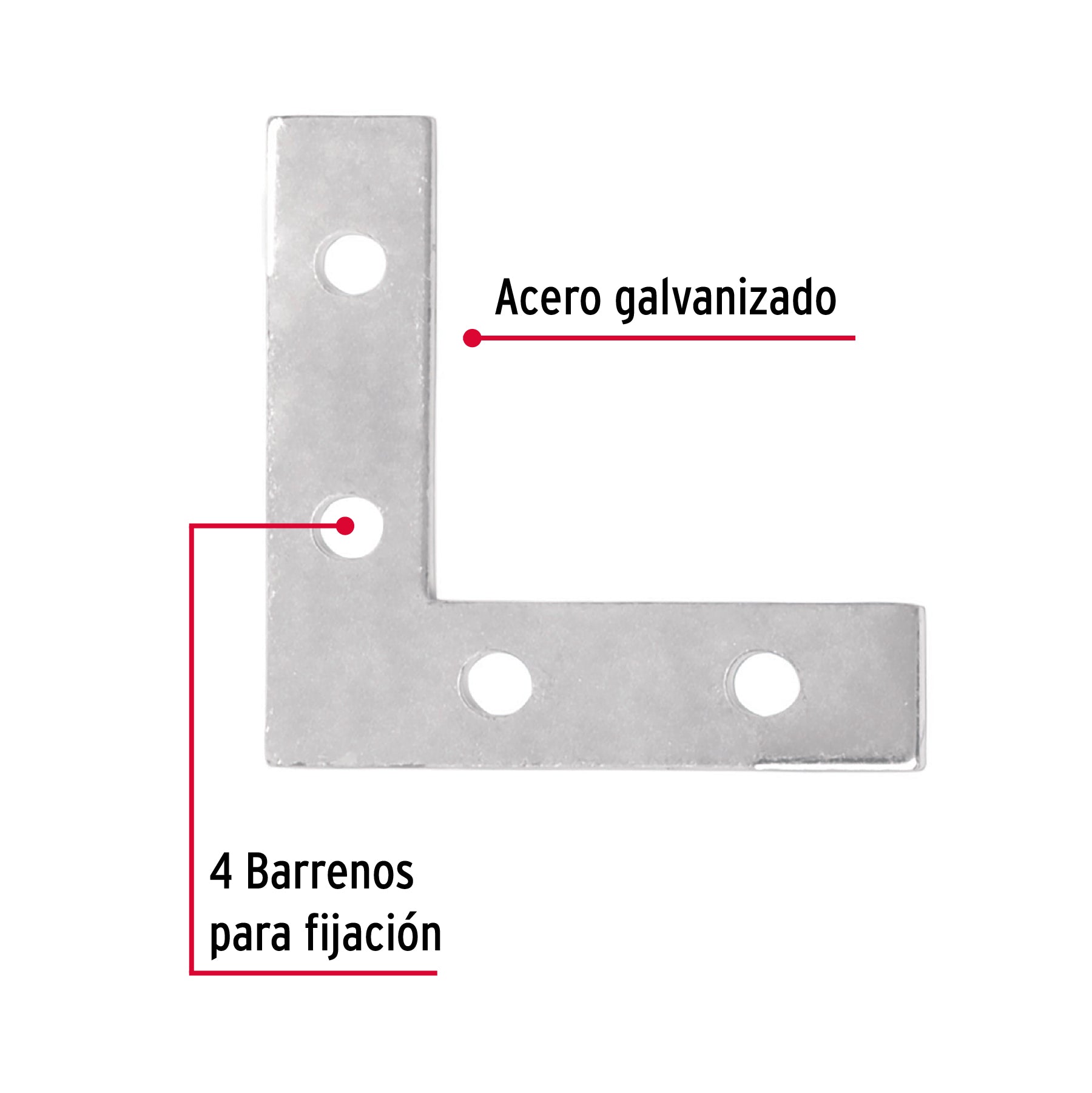 Bolsa c/24 escuadras planas cantoneras 2" x 2", FIERO