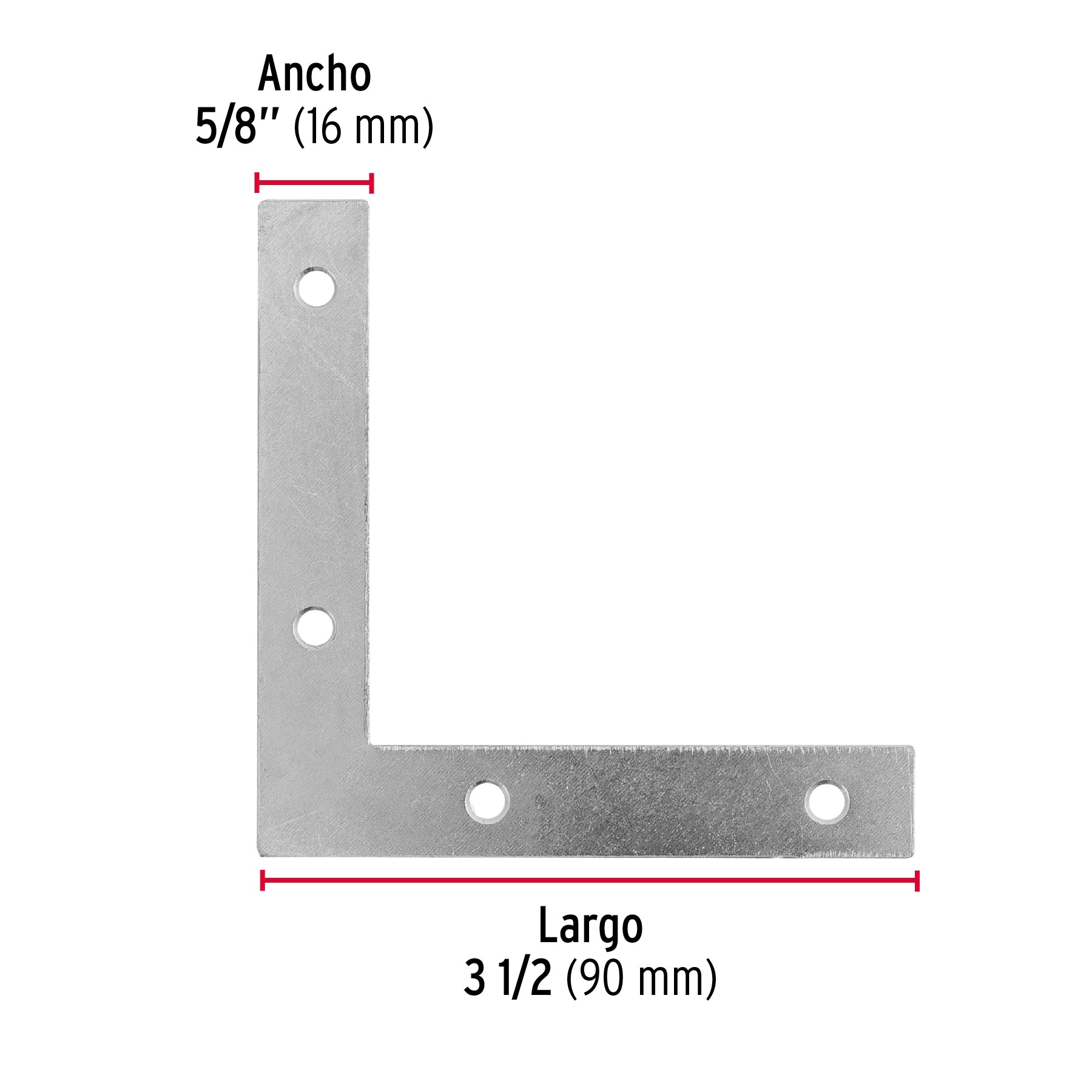 Bolsa c/24 escuadras planas cantoneras 3-1/2"x3-1/2", FIERO