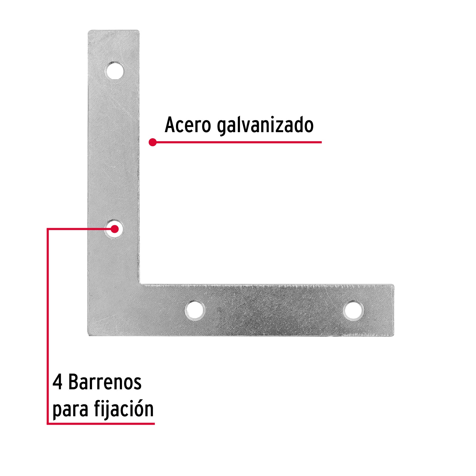 Bolsa c/24 escuadras planas cantoneras 3-1/2"x3-1/2", FIERO